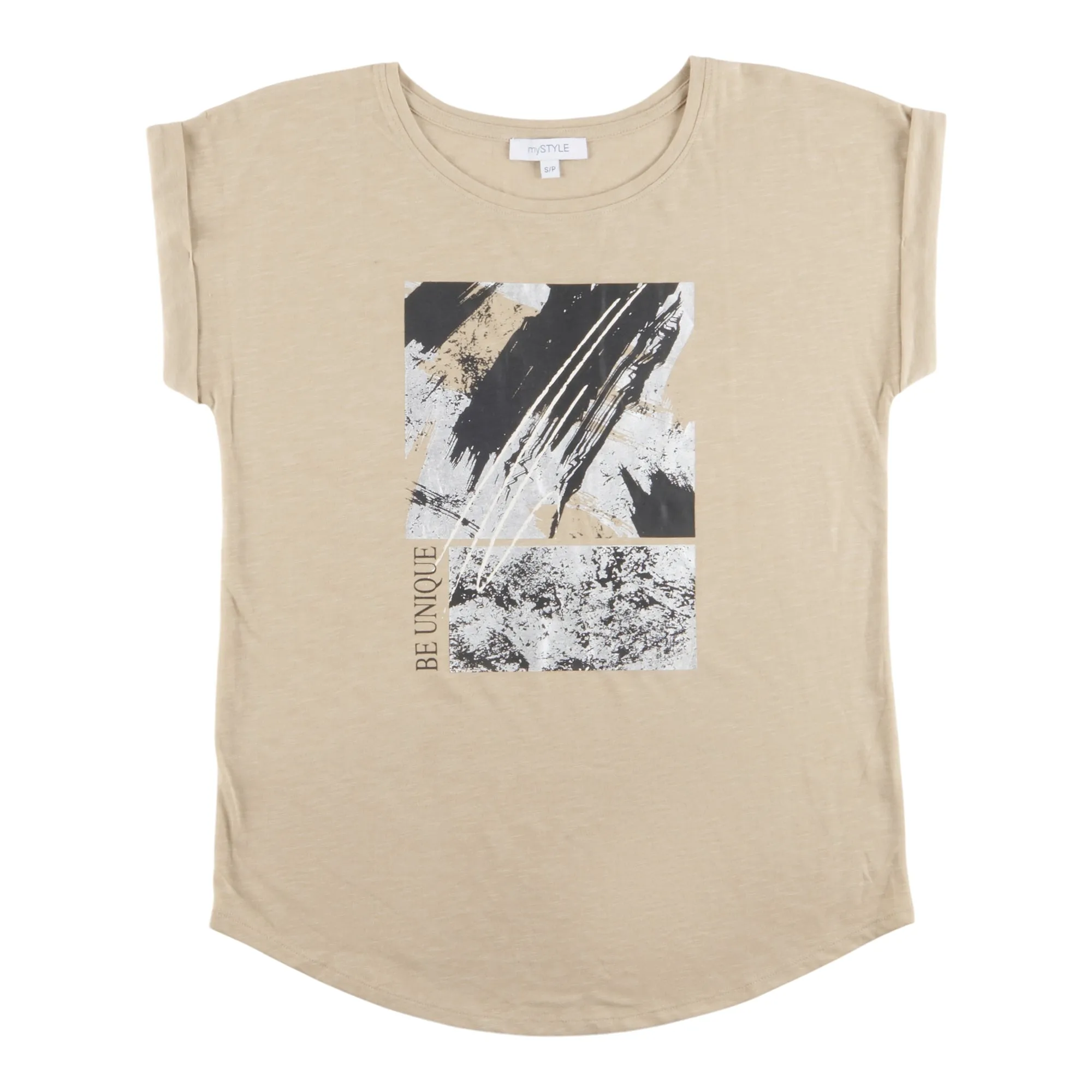 mySTYLE Women's New Wave Screen Printed Tee with Rolled Sleeves sold by Giant Tiger