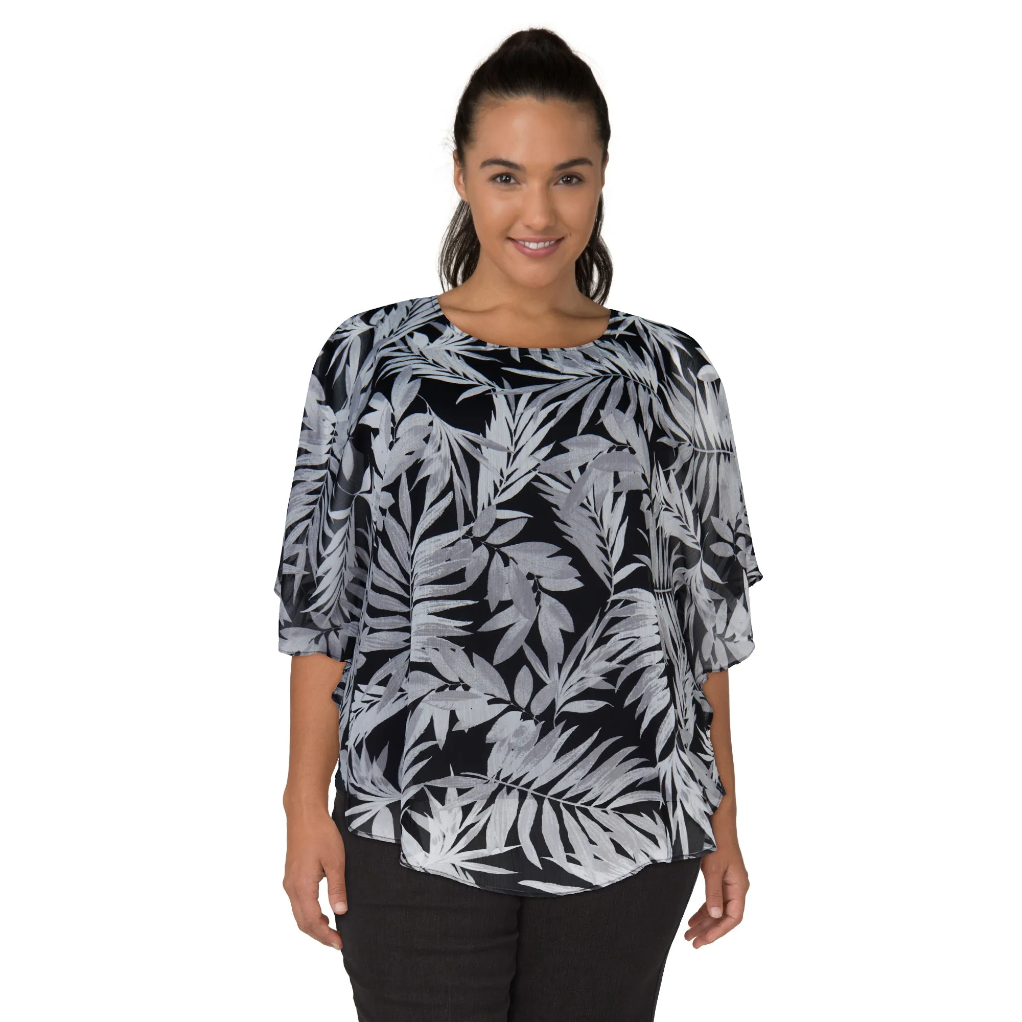 lily morgan Women's Plus Exotic Printed Overlay Blouse sold by Giant Tiger