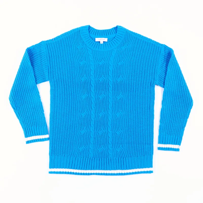 mySTYLE Women's Cable Front Sweater with Sleeve Stripes sold by Giant Tiger