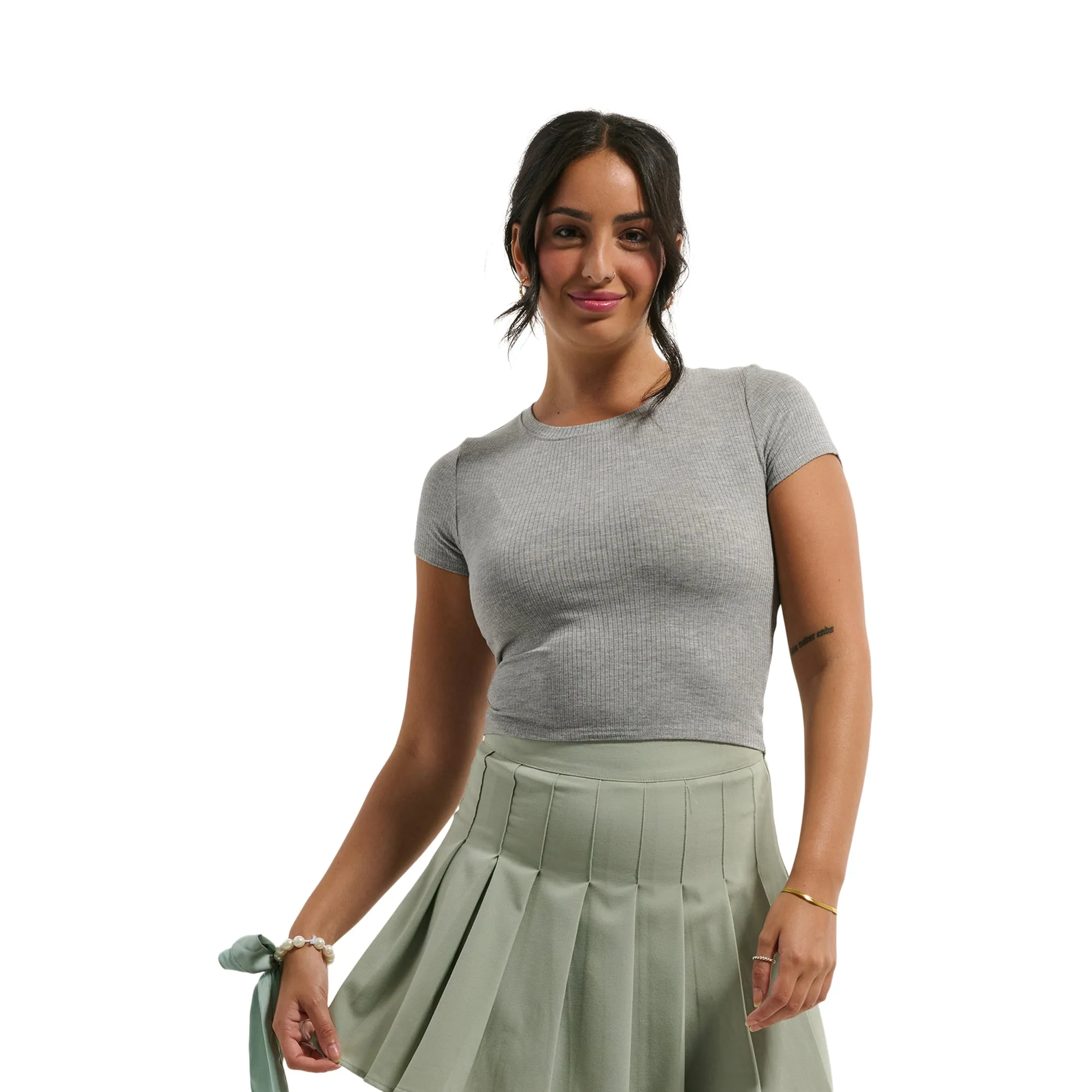 Women's Short Sleeve Crew Neck Ribbed Cropped Tee sold by Giant Tiger