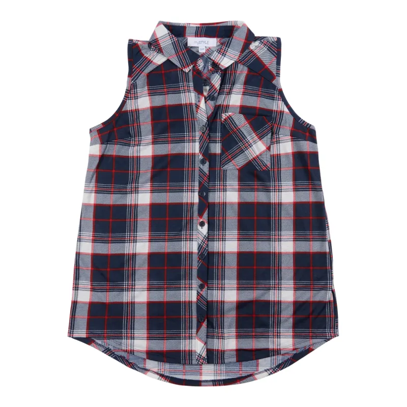 mySTYLE Women's North Country Sleeveless Plaid Shirt sold by Giant Tiger