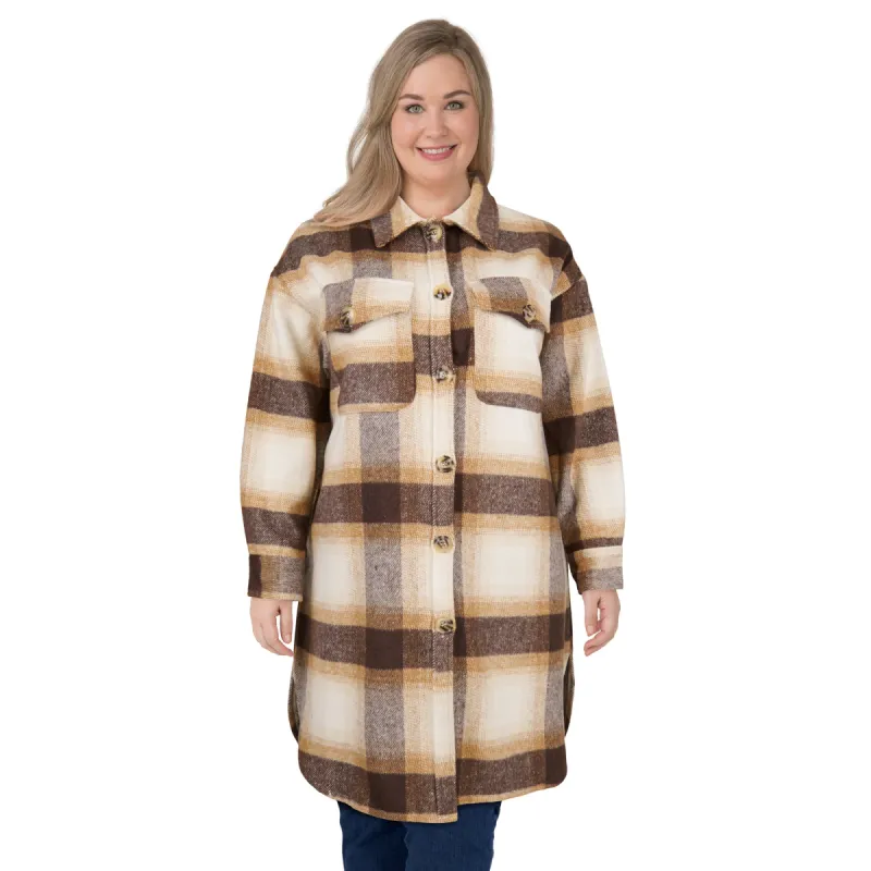 mySTYLE Women's Plus Long Plaid Shacket sold by Giant Tiger
