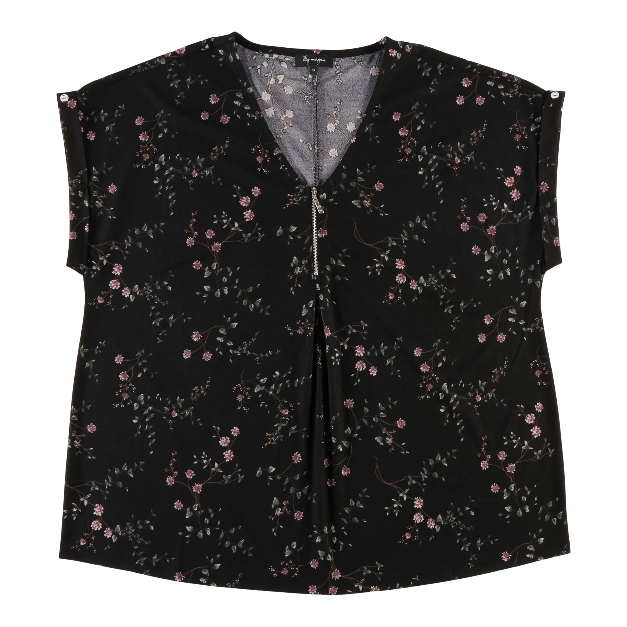 lily morgan Women's Plus Printed V-Neck Rolled-Cuff Blouse sold by Giant Tiger