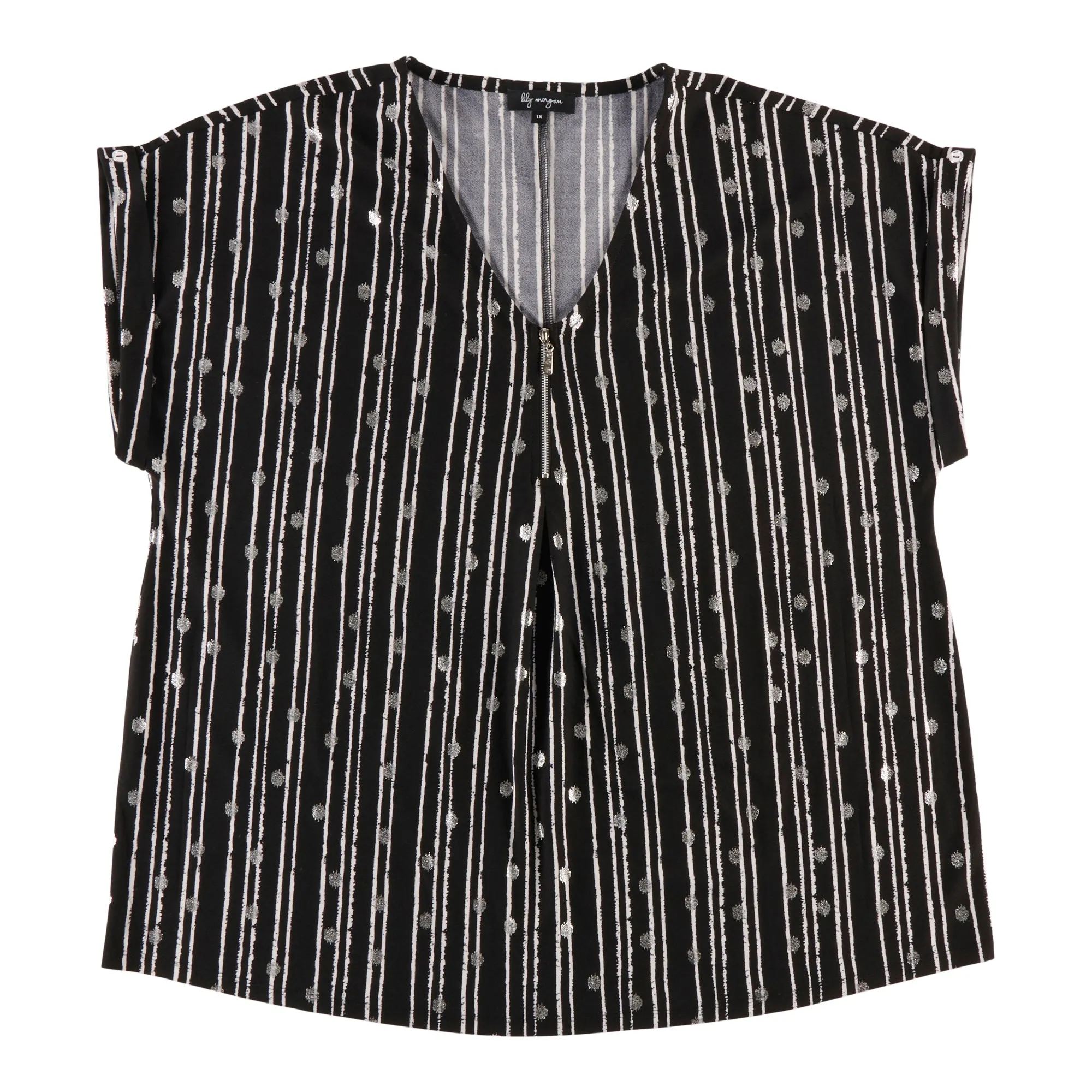 lily morgan Women's Plus Printed V-Neck Rolled-Cuff Blouse sold by Giant Tiger product image thumbnail 2