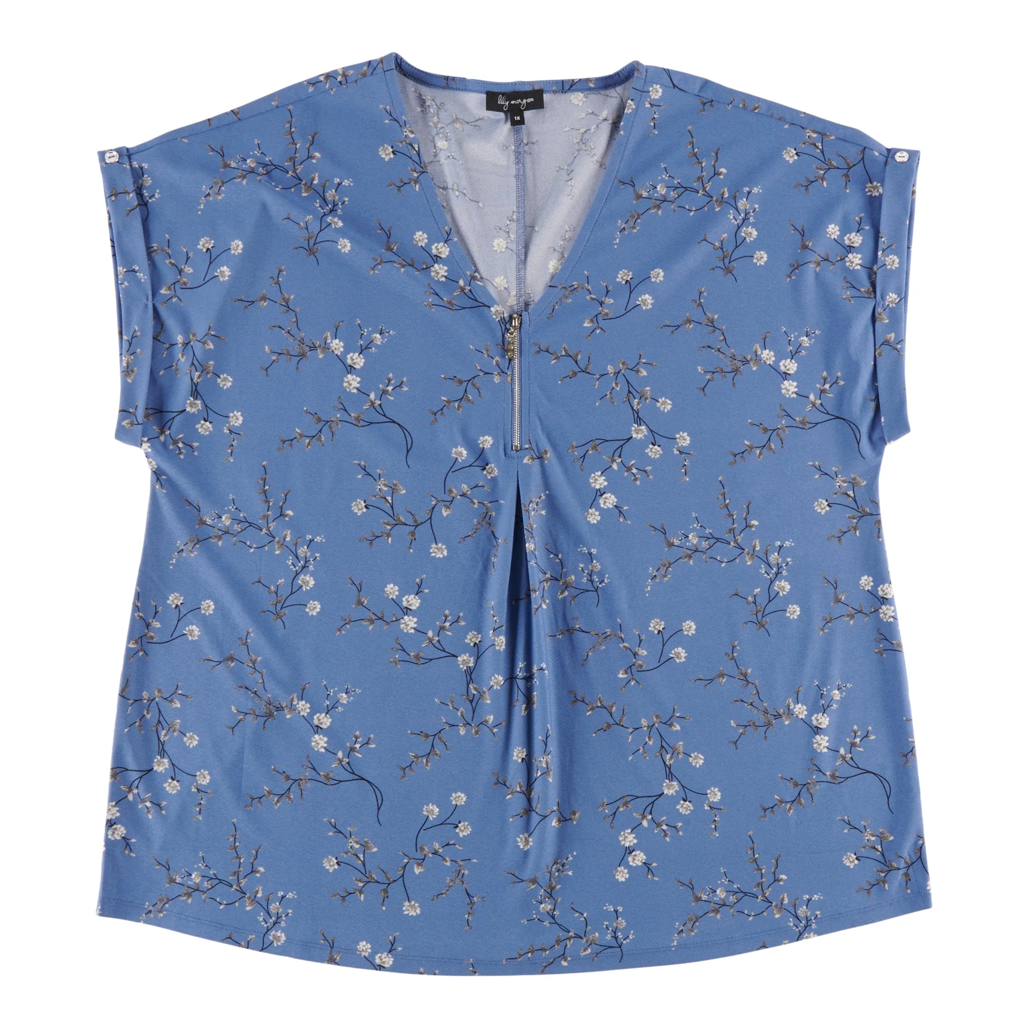 lily morgan Women's Plus Printed V-Neck Rolled-Cuff Blouse sold by Giant Tiger product image thumbnail 3