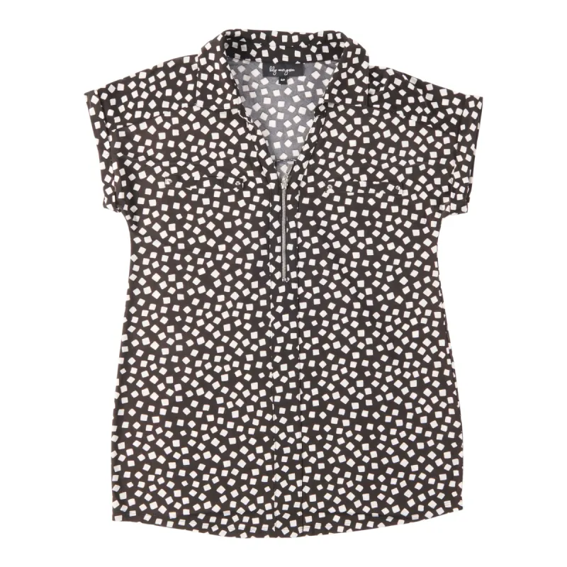 lily morgan Women's Spring Flair Printed Zip Front Top, Grey sold by Giant Tiger