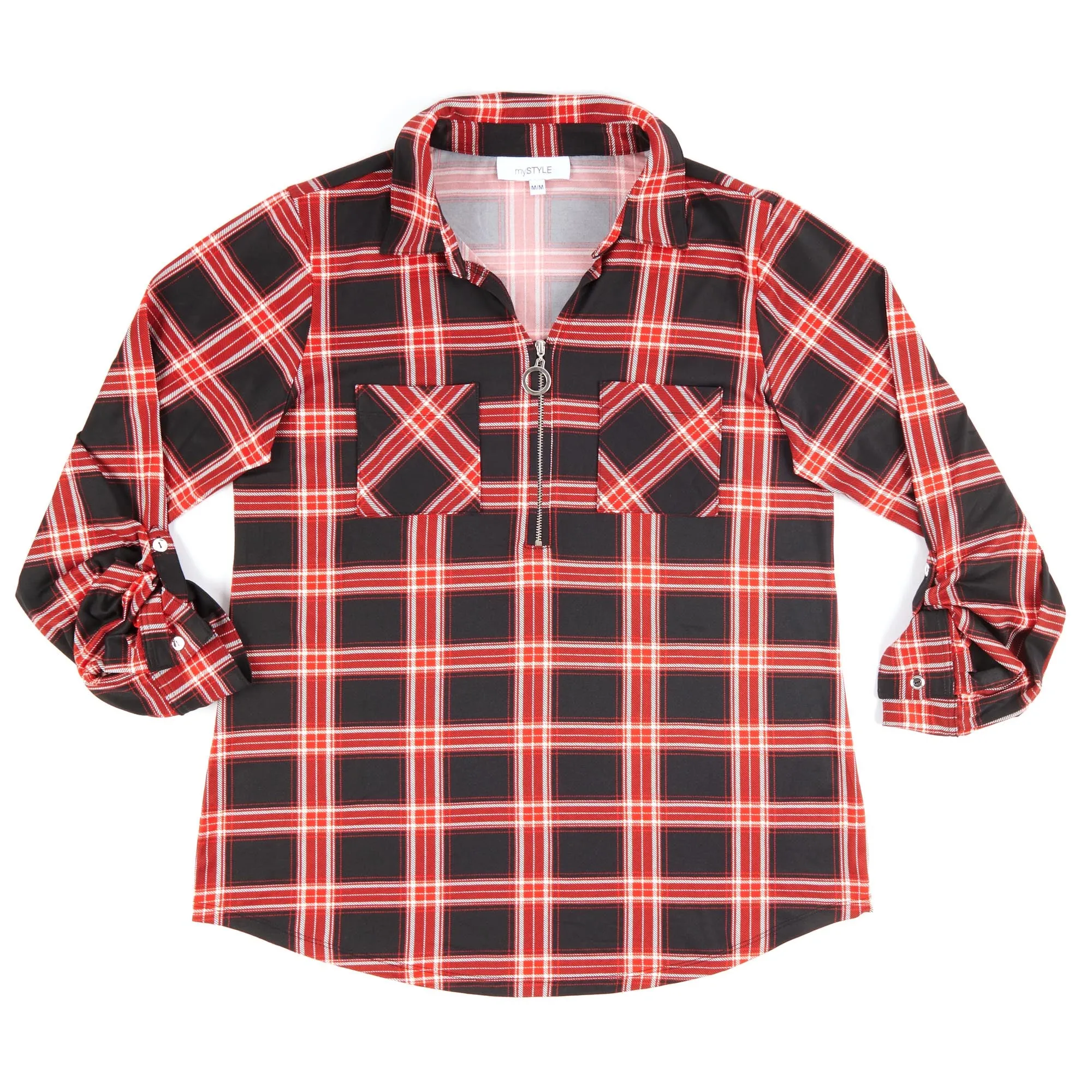 mySTYLE Women's Plaid Top with Roll-Up Sleeves sold by Giant Tiger product image thumbnail 3