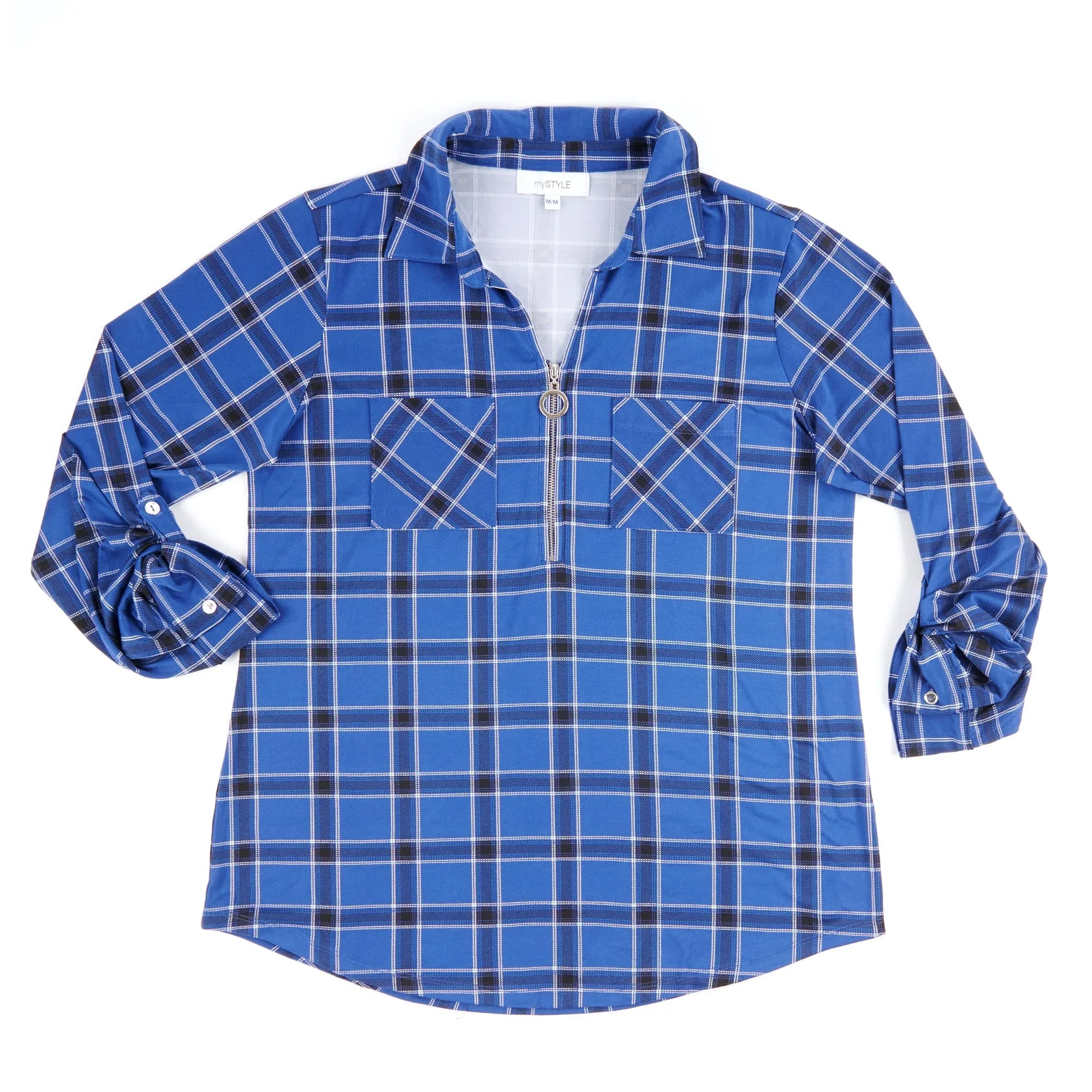 mySTYLE Women's Plaid Top with Roll-Up Sleeves sold by Giant Tiger product image thumbnail 2