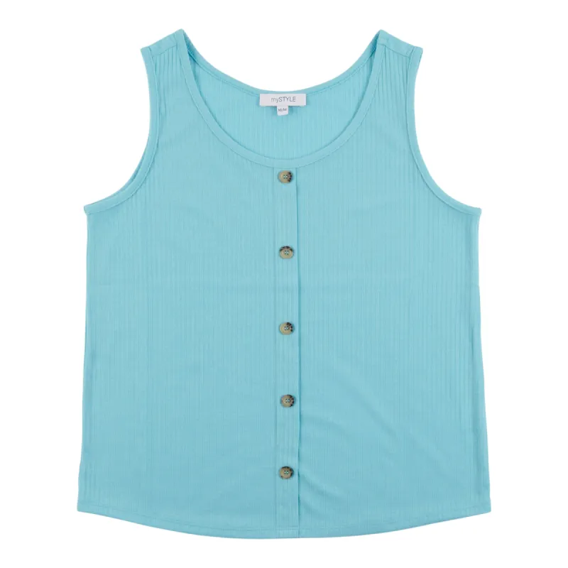 mySTYLE Women's Seaside Ribbed Button Front Tank Top sold by Giant Tiger