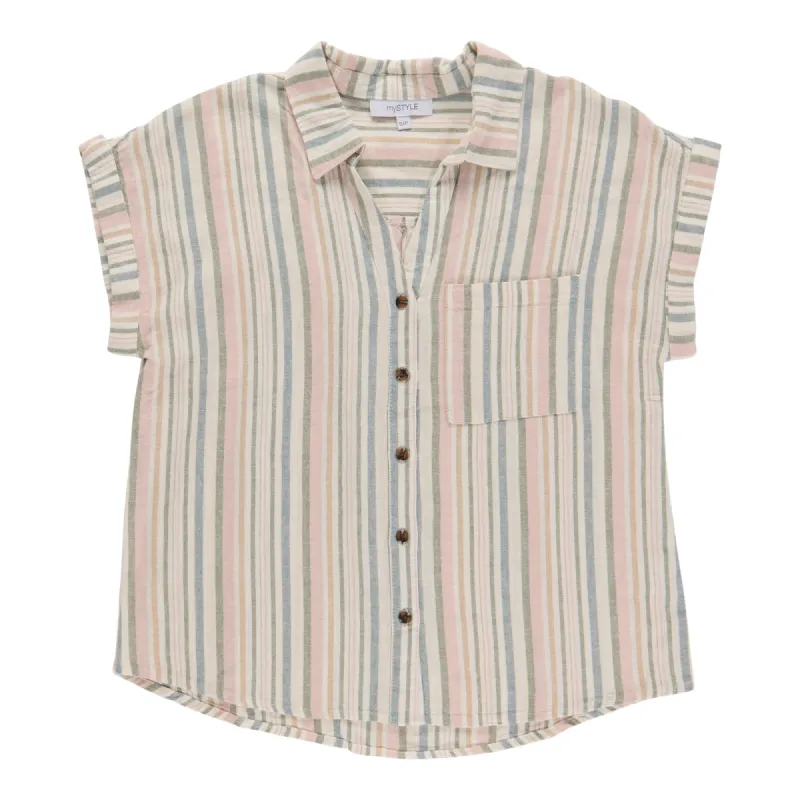 mySTYLE Women's Festival Linen Blend Striped Shirt sold by Giant Tiger