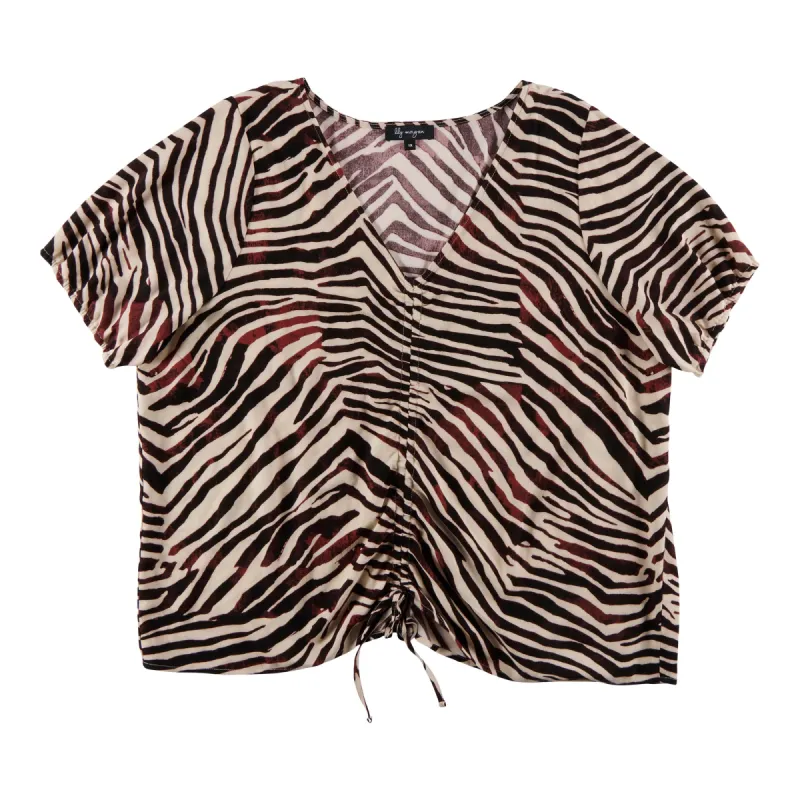 Women's Plus Mystic Printed Ruched Front Top sold by Giant Tiger