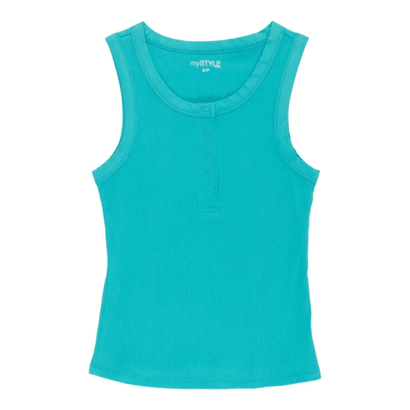mySTYLE Women's Summer Sizzle Rib Henley Tank Top sold by Giant Tiger