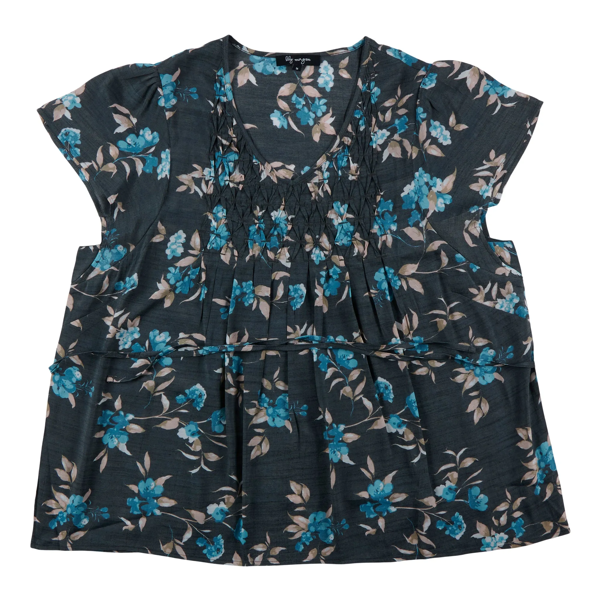 lily morgan Women's Plus Tropical Printed Pintuck Blouse sold by Giant Tiger