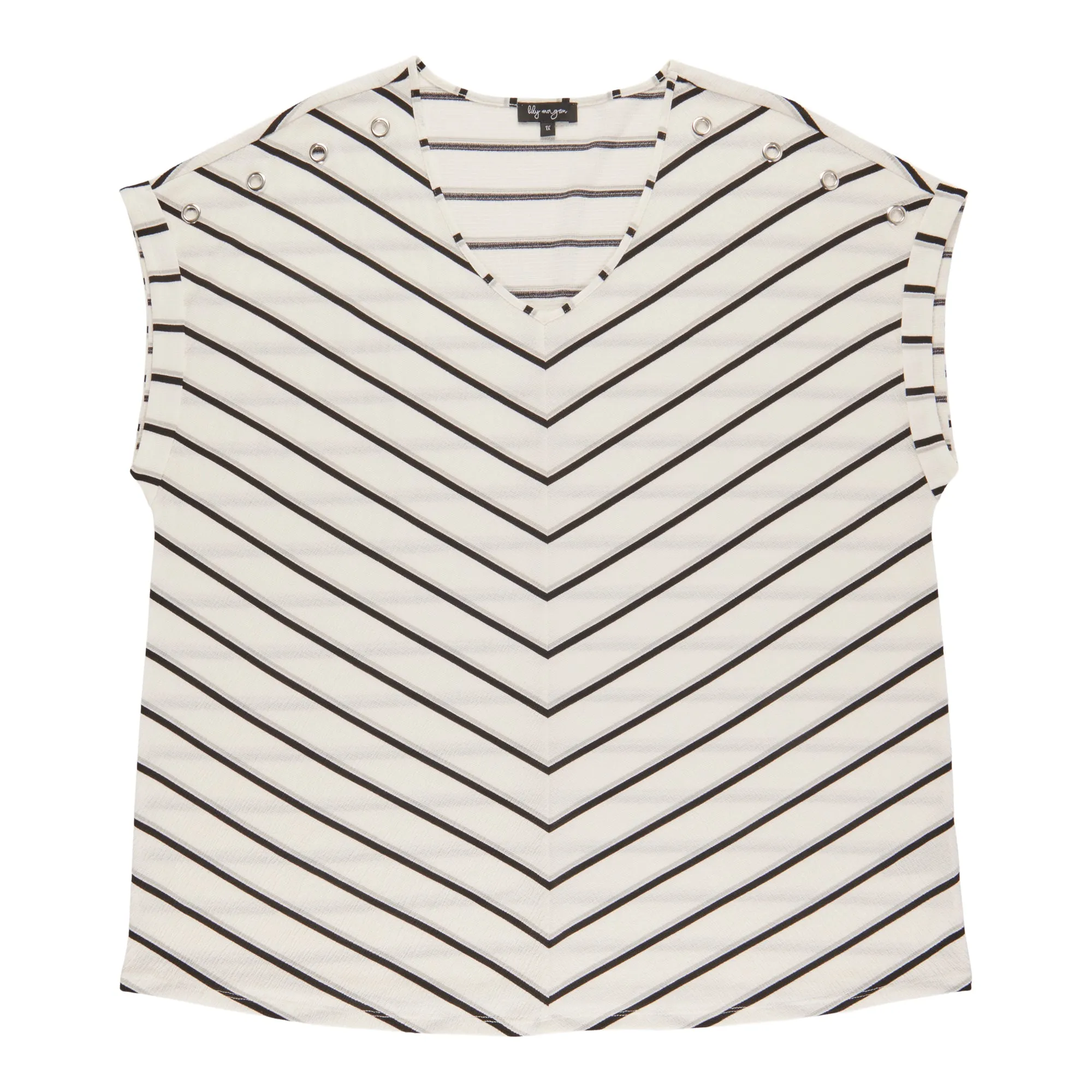 lily morgan Women's Plus Printed V-Neck Grommet Detail Blouse sold by Giant Tiger