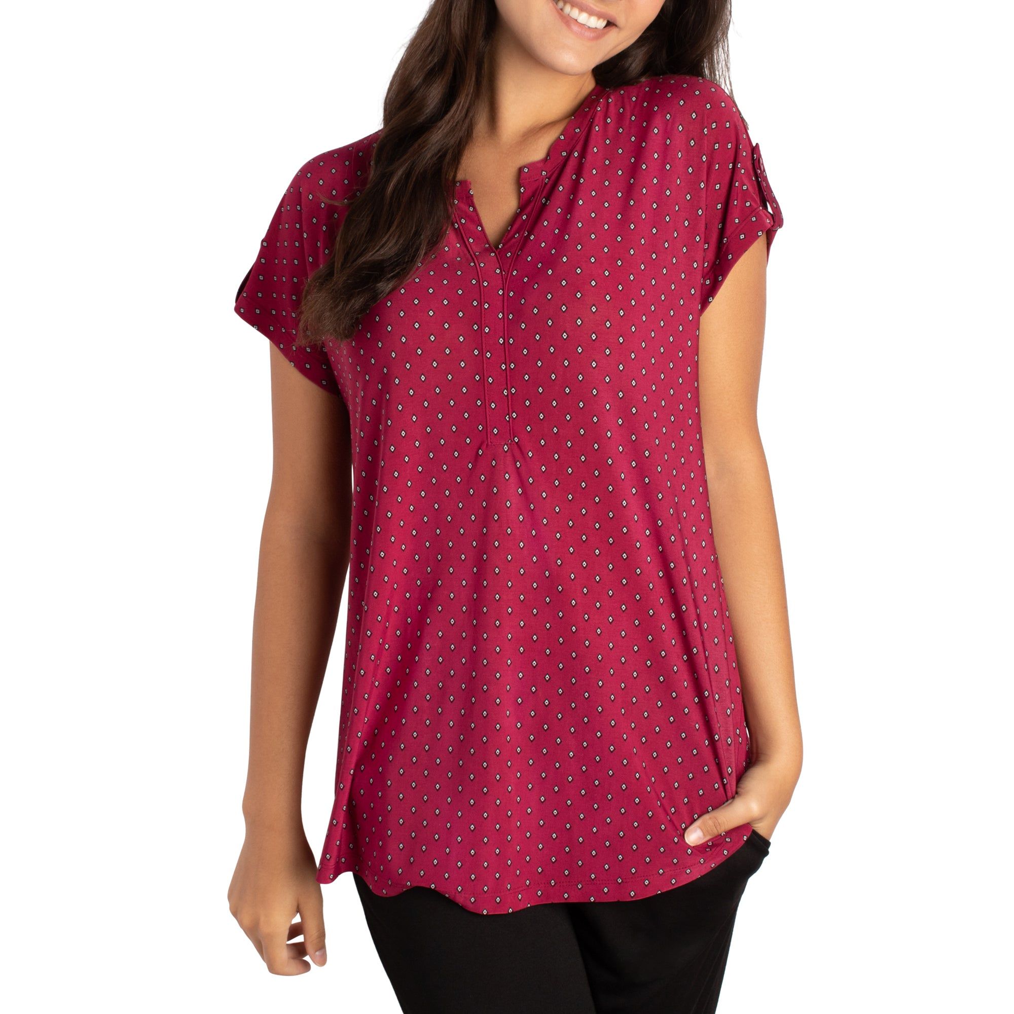 Women's Printed Short Sleeve V-Neck Top with Button Placket sold by Giant Tiger product image thumbnail 5