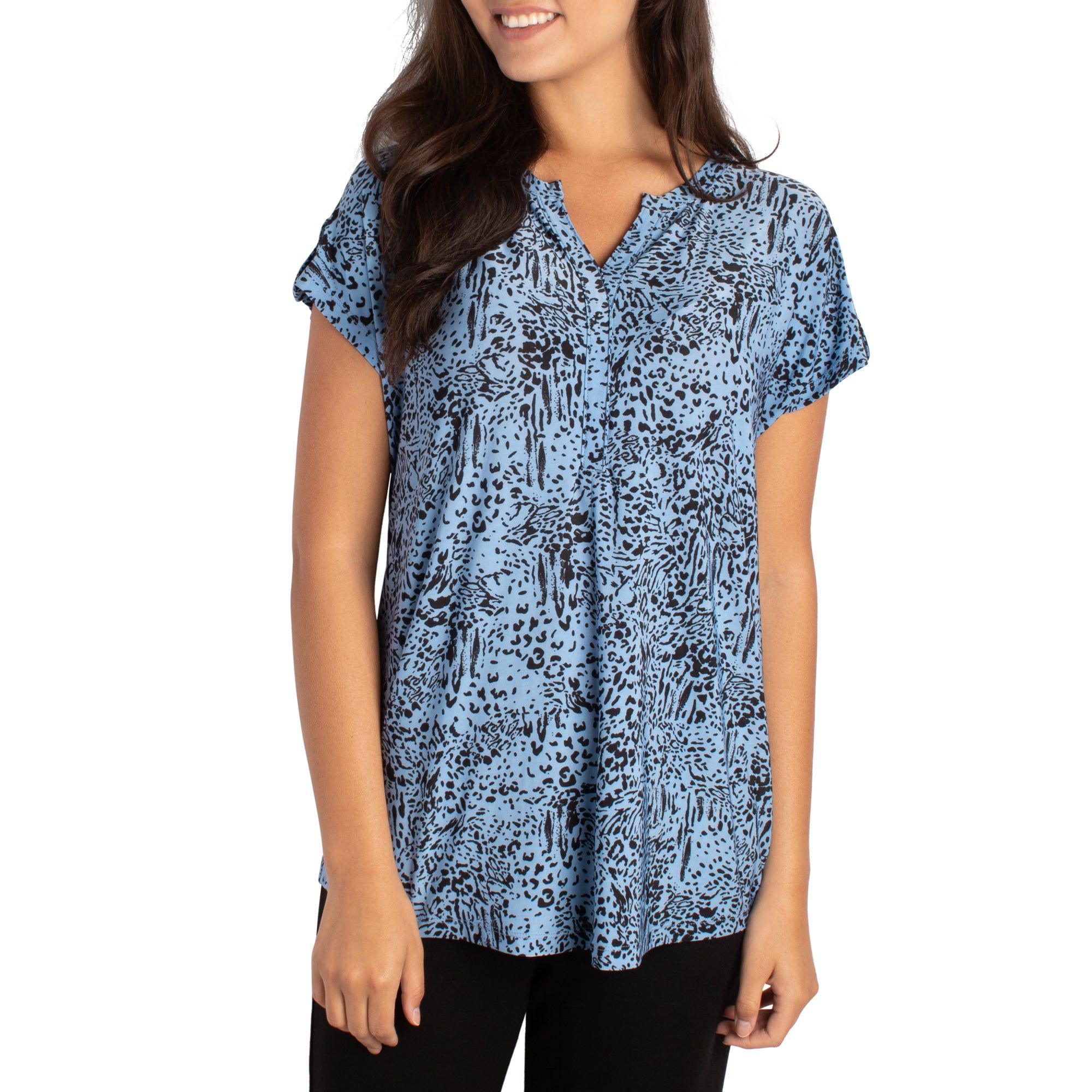 Women's Printed Short Sleeve V-Neck Top with Button Placket sold by Giant Tiger