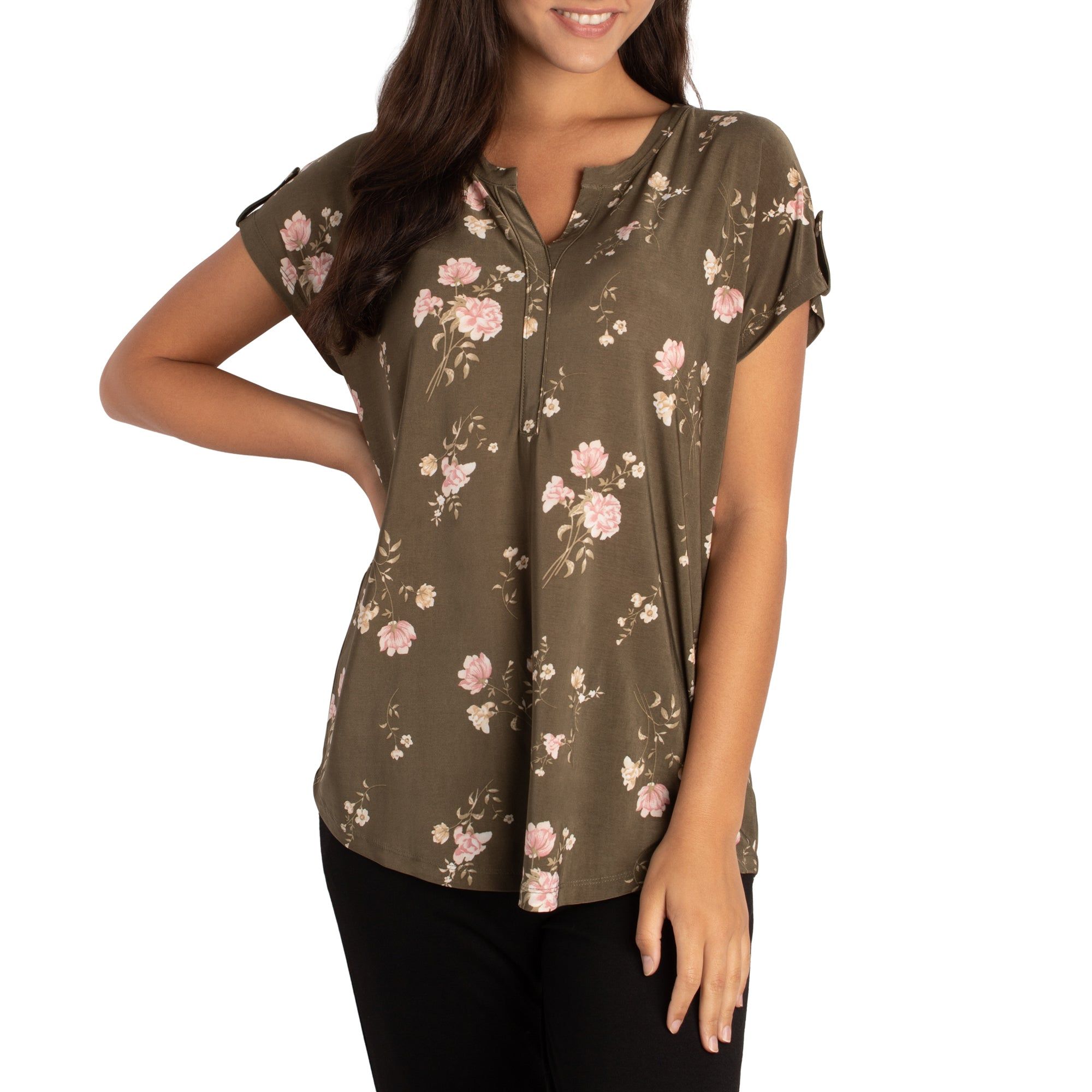 Women's Printed Short Sleeve V-Neck Top with Button Placket sold by Giant Tiger product image thumbnail 3