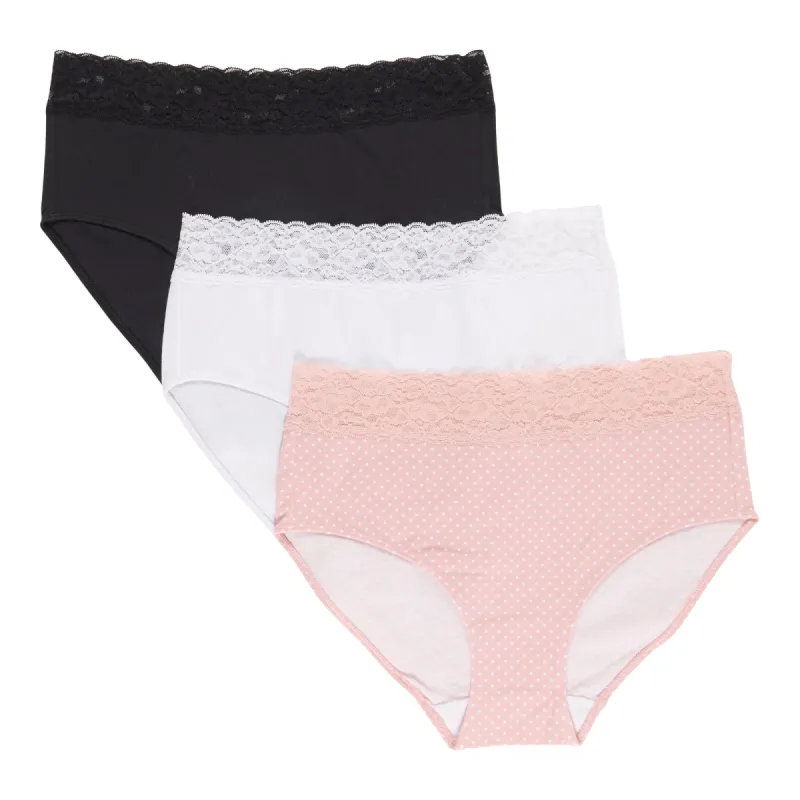 Carisma Women's Cotton Lace Brief Underwear, 3-Pack, Assorted sold by Giant Tiger