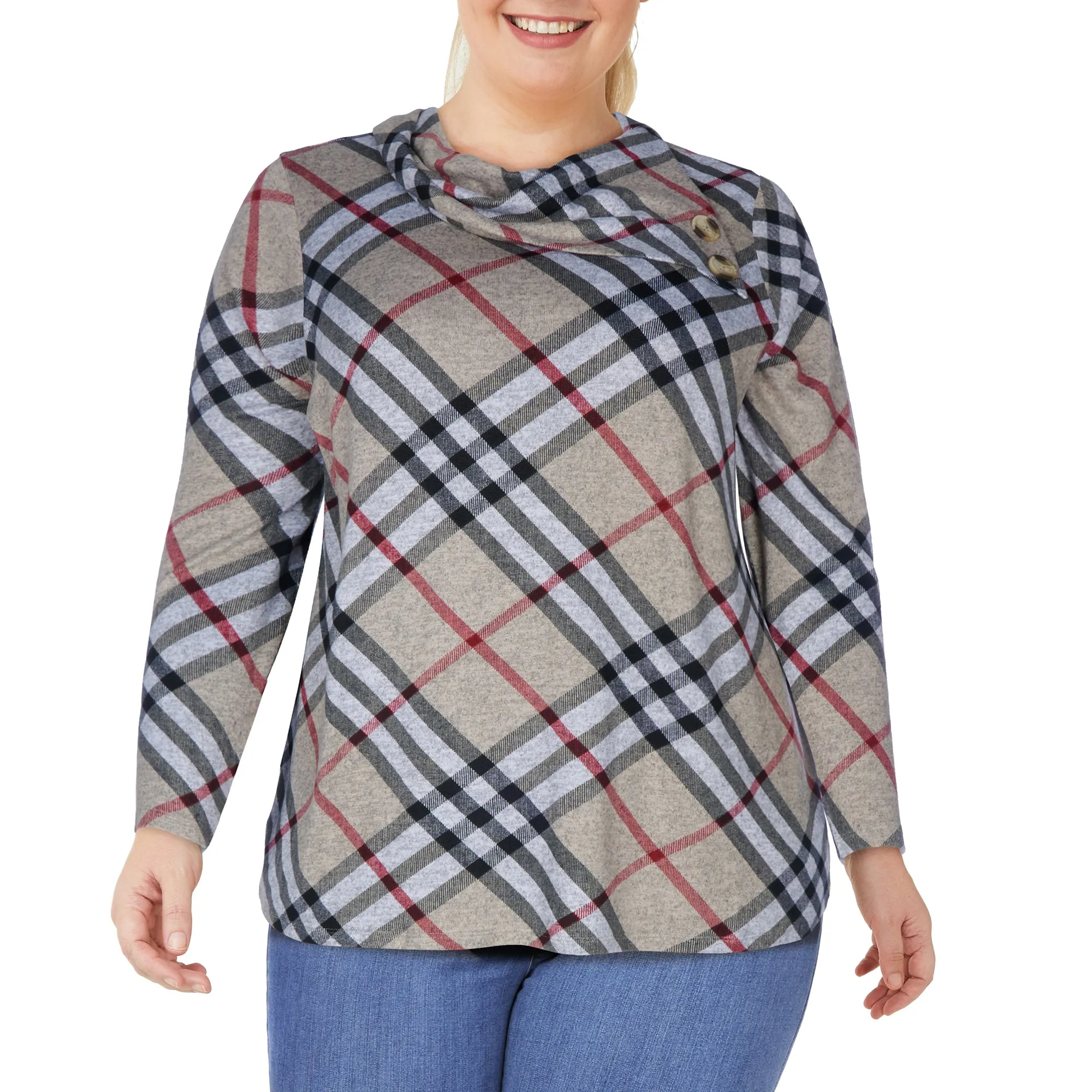 mySTYLE Women's Plus Cowl Neck Plaid Top sold by Giant Tiger product image thumbnail 2
