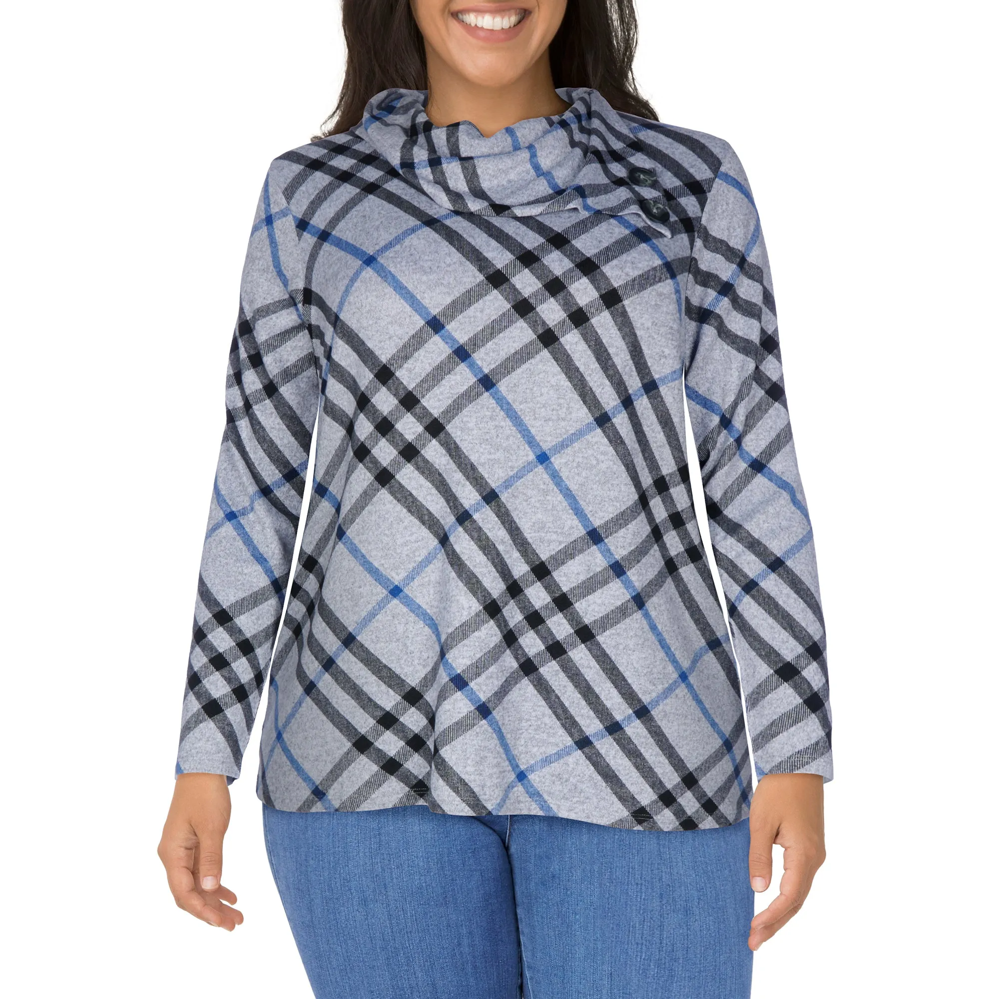 mySTYLE Women's Plus Cowl Neck Plaid Top sold by Giant Tiger