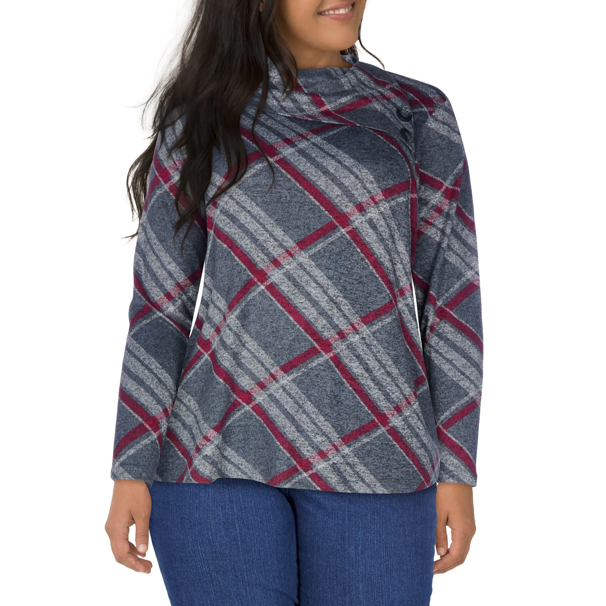 mySTYLE Women's Plus Cowl Neck Plaid Top sold by Giant Tiger product image thumbnail 3