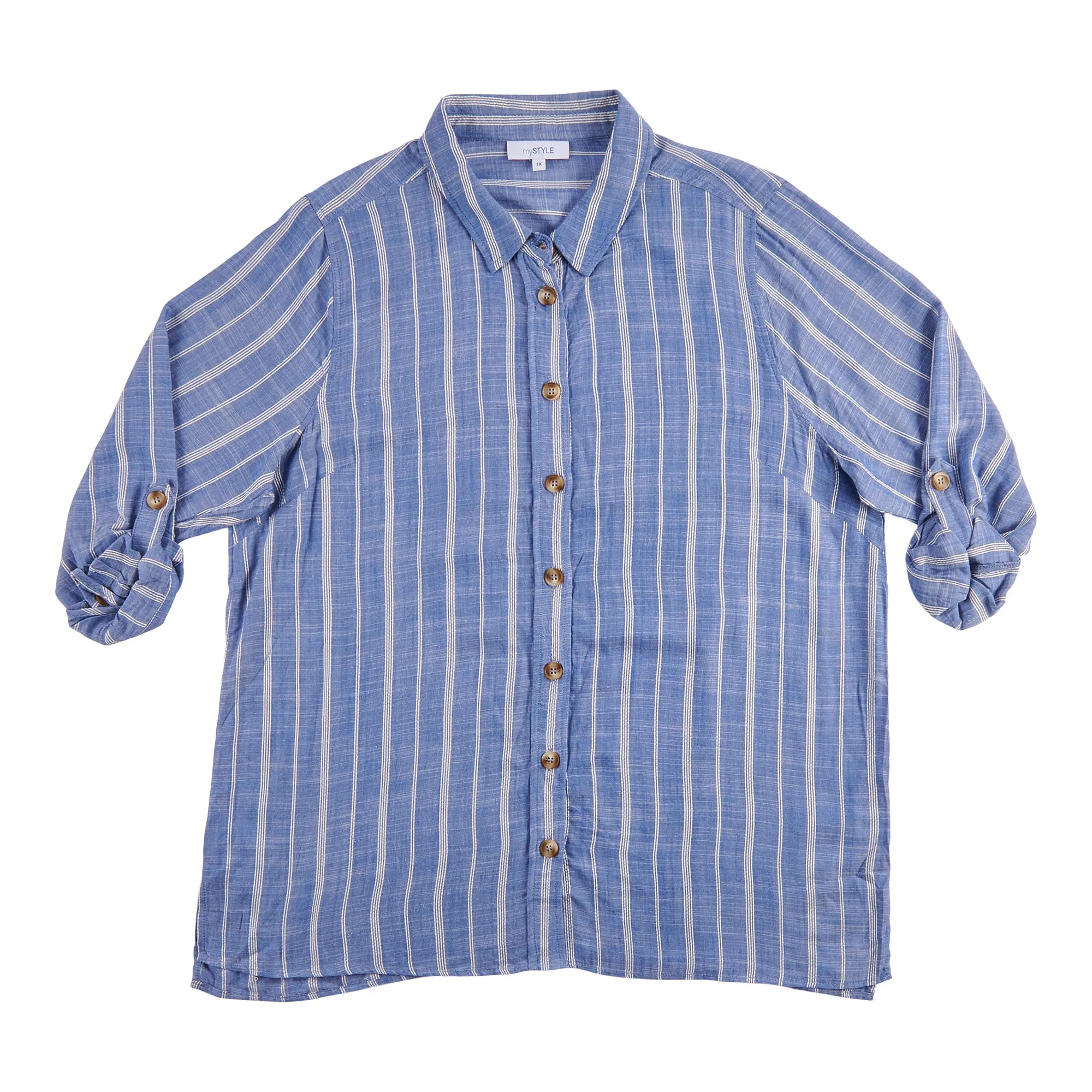 mySTYLE Women's Plus Button-Down Striped Shirt sold by Giant Tiger