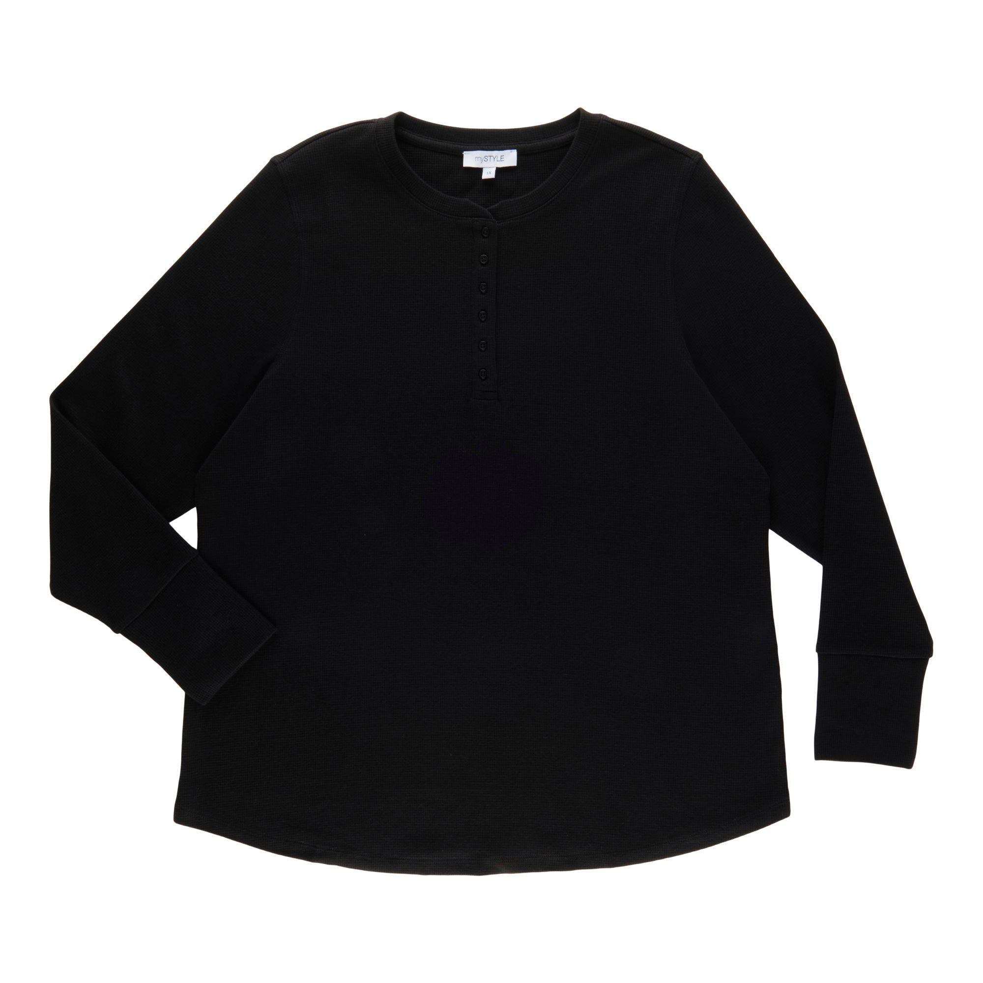 mySTYLE Women's Plus Long Sleeve Waffle Henley Top sold by Giant Tiger