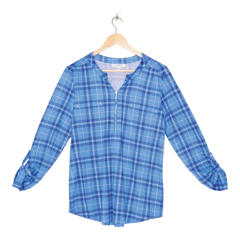 mySTYLE Women's Pretty Casual Plaid Top with Zip Detail sold by Giant Tiger