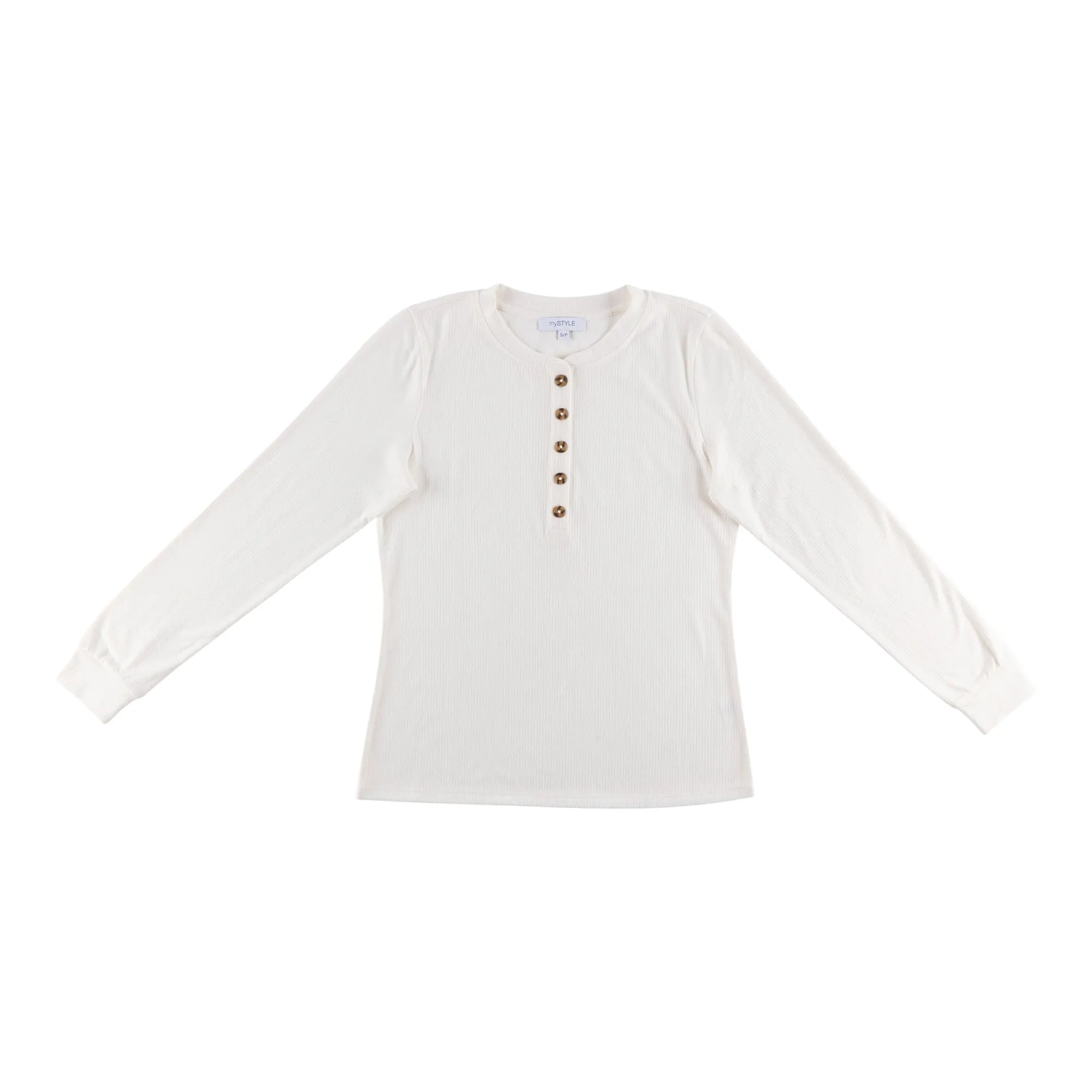 mySTYLE Women's Brushed Ribbed Henley sold by Giant Tiger