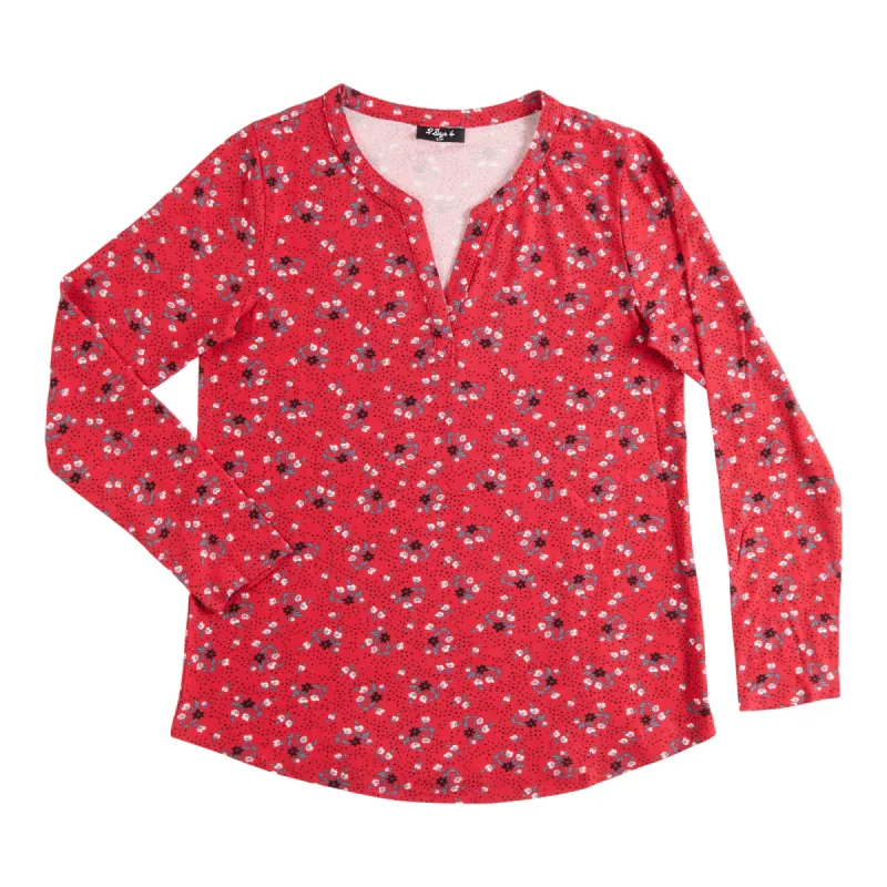 Women's Long Sleeve Printed Split V-Neck Top, Pink sold by Giant Tiger