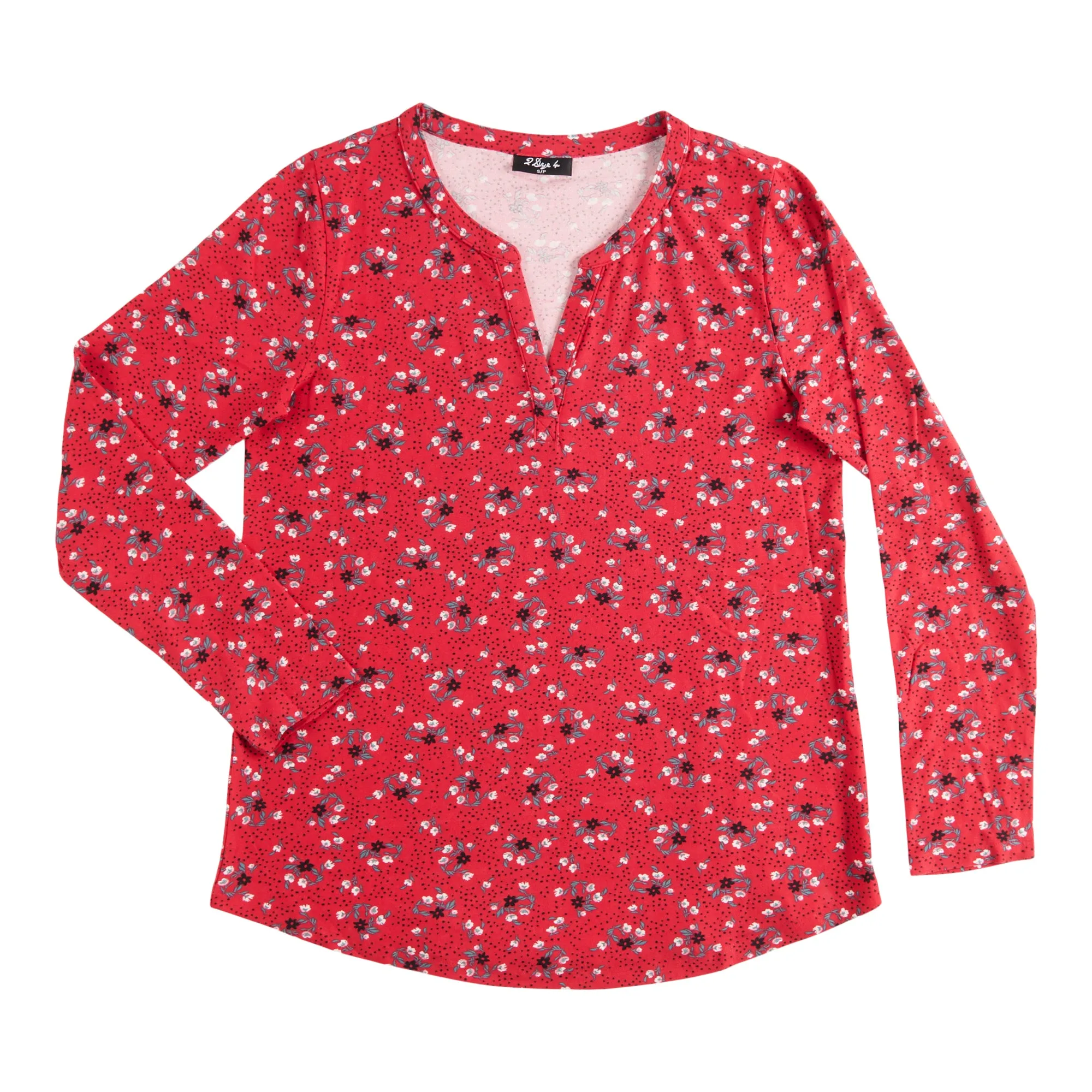 Women's Long Sleeve Printed Split V-Neck Top, Pink sold by Giant Tiger