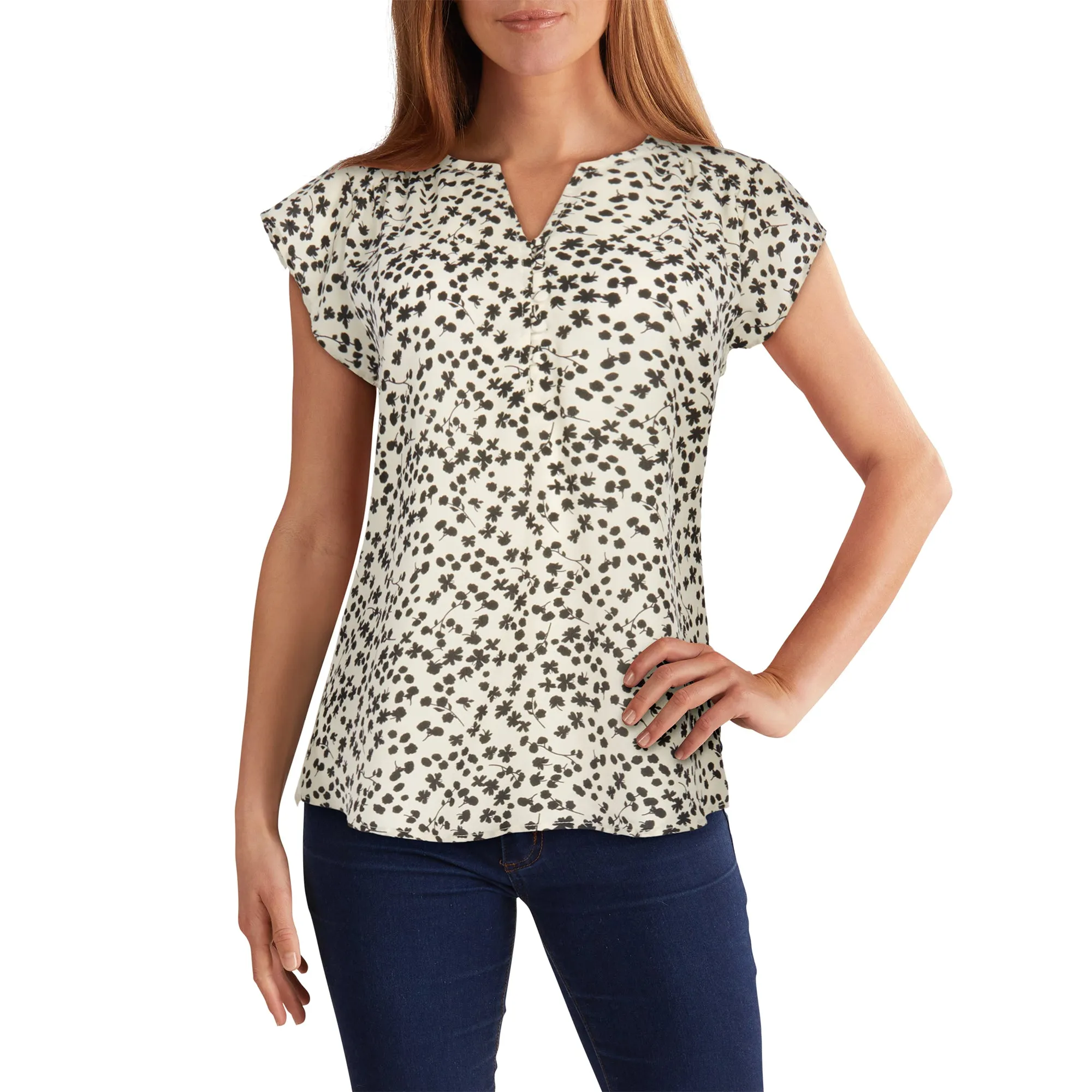 lily morgan Women's Simply Chic Printed Short Sleeve Blouse with Knit Back sold by Giant Tiger product image thumbnail 5