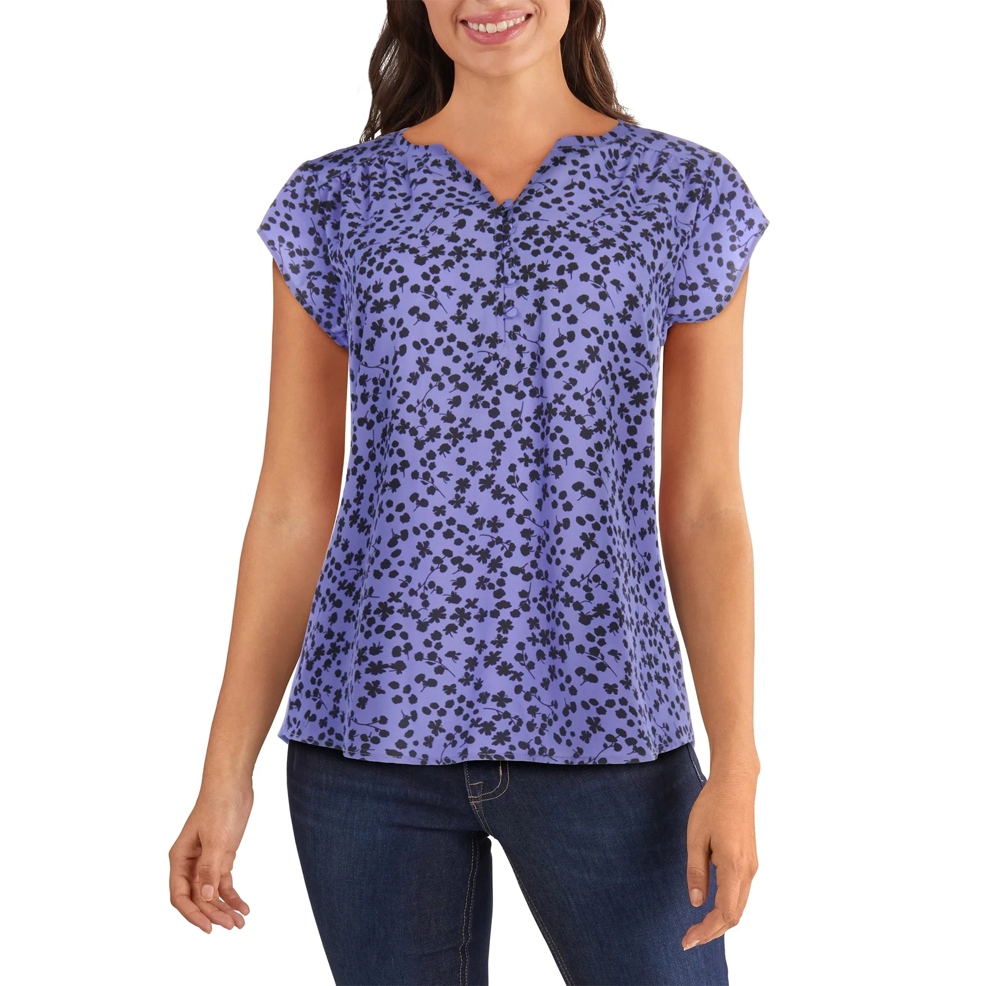 lily morgan Women's Simply Chic Printed Short Sleeve Blouse with Knit Back sold by Giant Tiger product image thumbnail 3