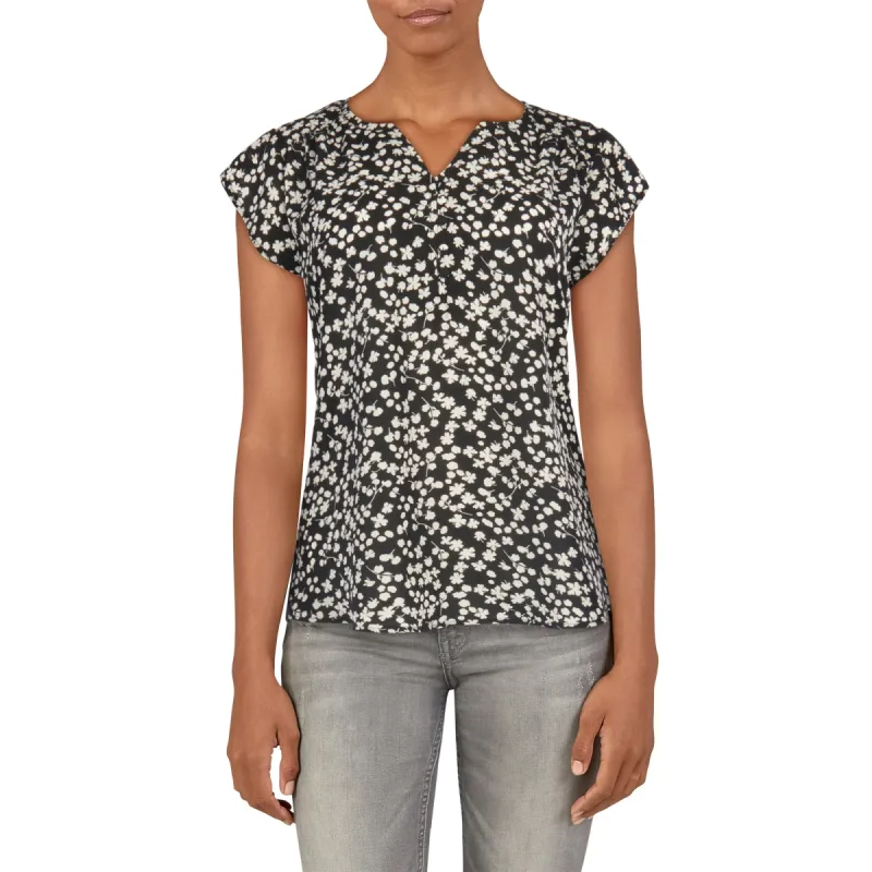 lily morgan Women's Simply Chic Printed Short Sleeve Blouse with Knit Back sold by Giant Tiger