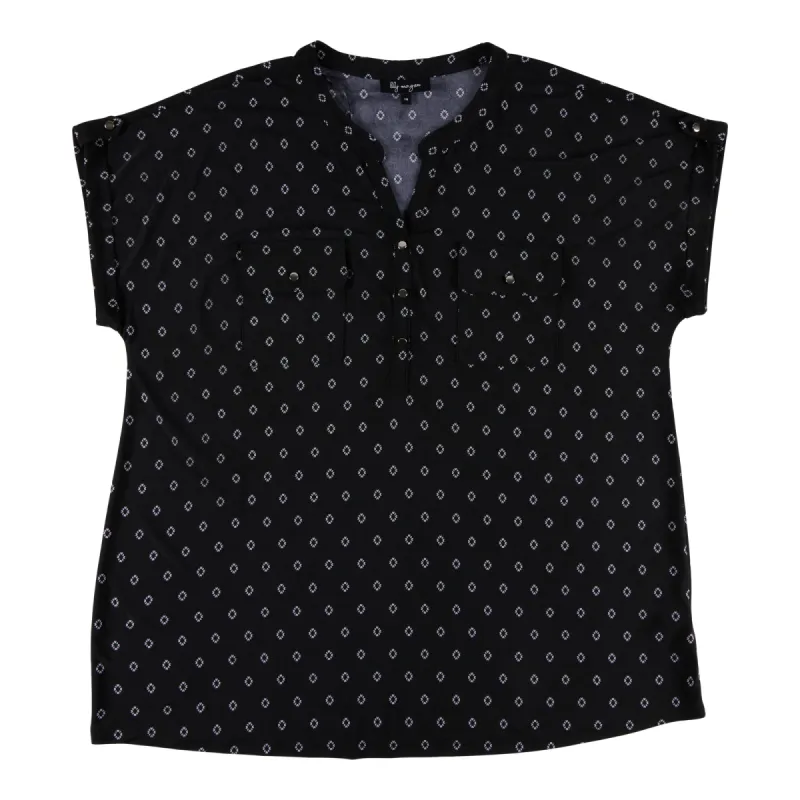 lily morgan Women's Plus Tropical Cap Sleeve Printed Top sold by Giant Tiger