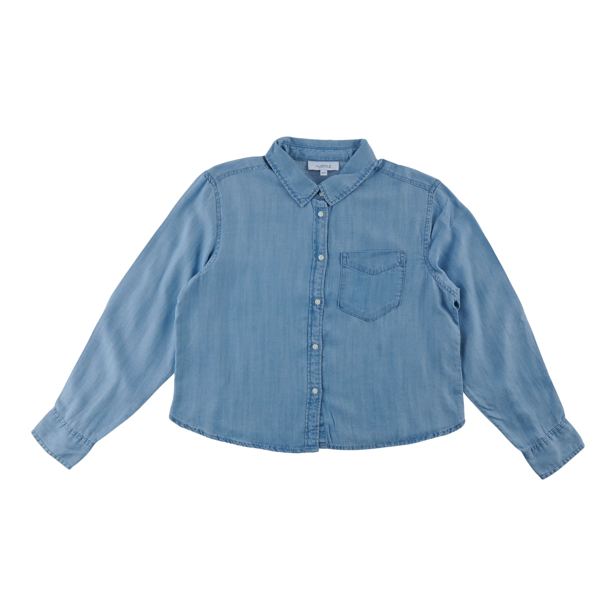 mySTYLE Women's Cropped Denim Button-Up Shirt sold by Giant Tiger product image thumbnail 2