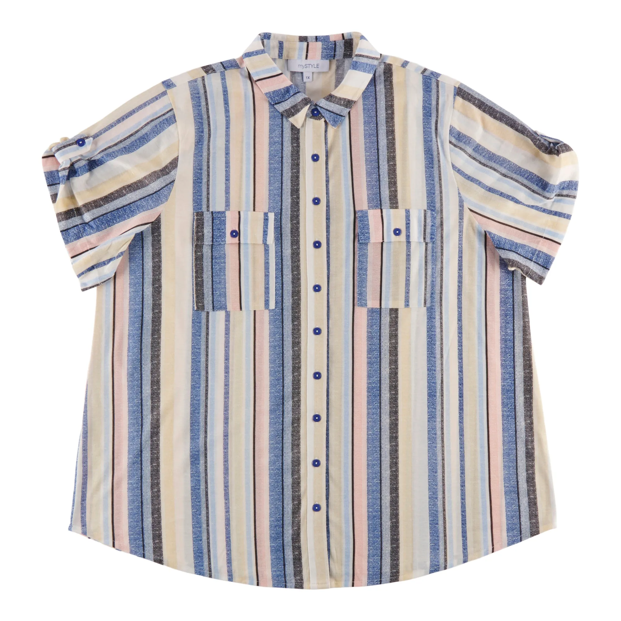 mySTYLE Women's Plus Plaid Button-Up Cap Sleeve Shirt sold by Giant Tiger