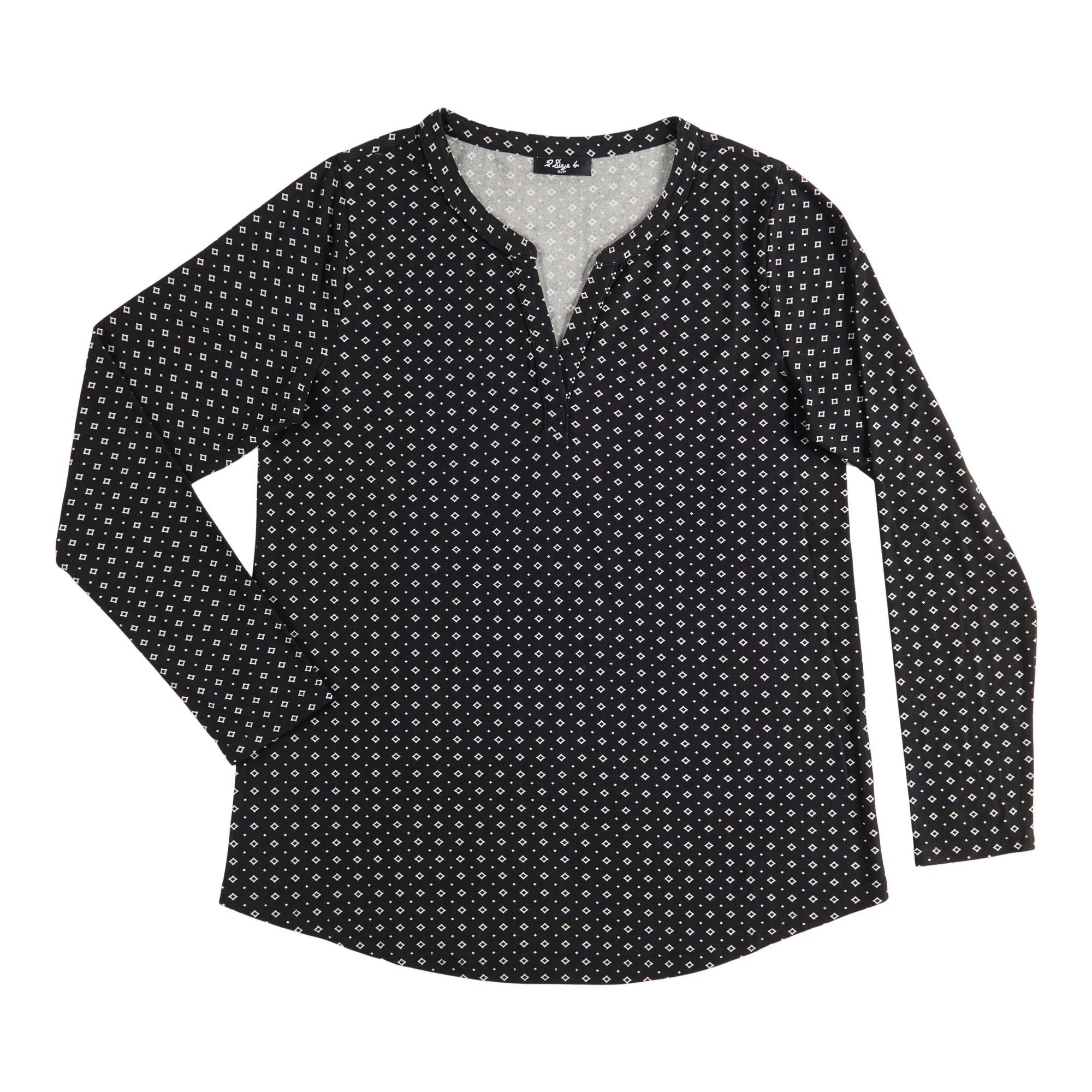 Women's Long Sleeve Printed Split V-Neck Top, Black sold by Giant Tiger