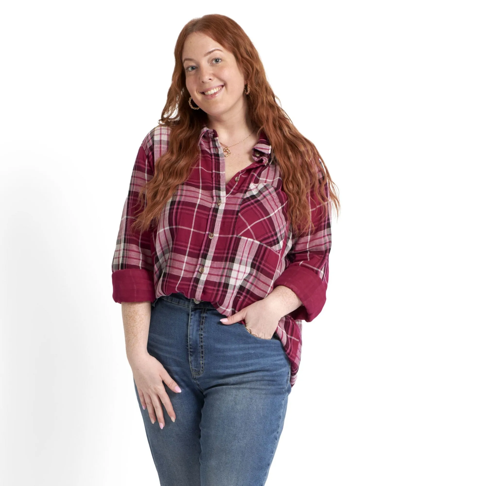 mySTYLE Women's Plus Street Smart Textured Plaid Shirt sold by Giant Tiger product image thumbnail 2