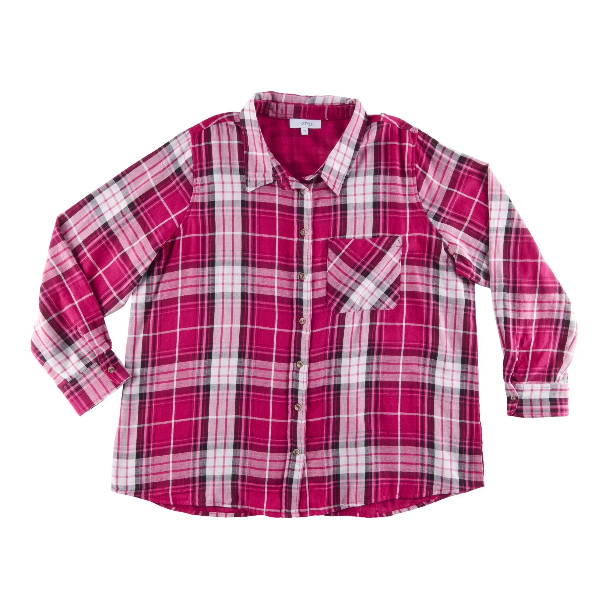 mySTYLE Women's Plus Street Smart Textured Plaid Shirt sold by Giant Tiger product image thumbnail 3