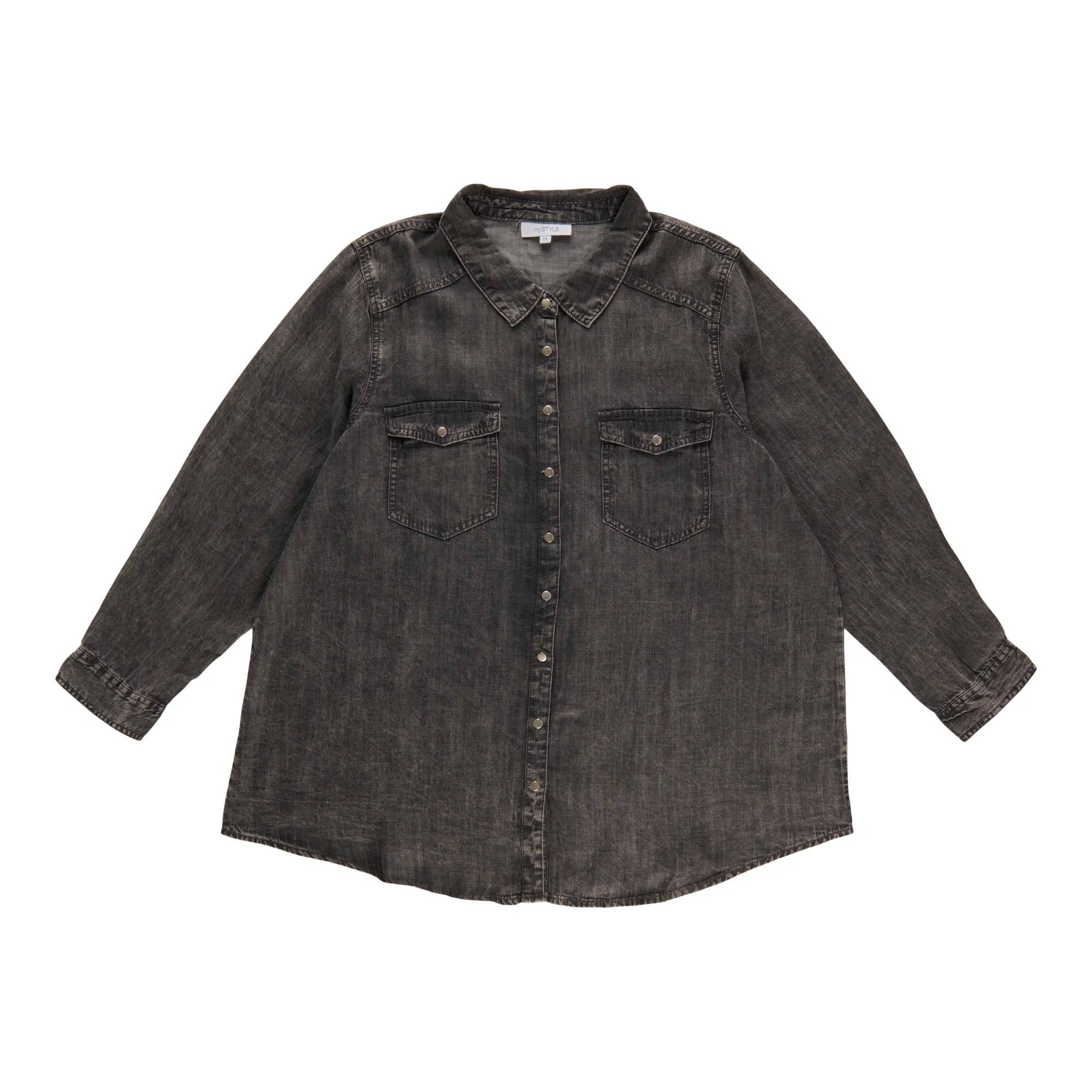 mySTYLE Women's Plus Snap-Up Denim Shirt sold by Giant Tiger