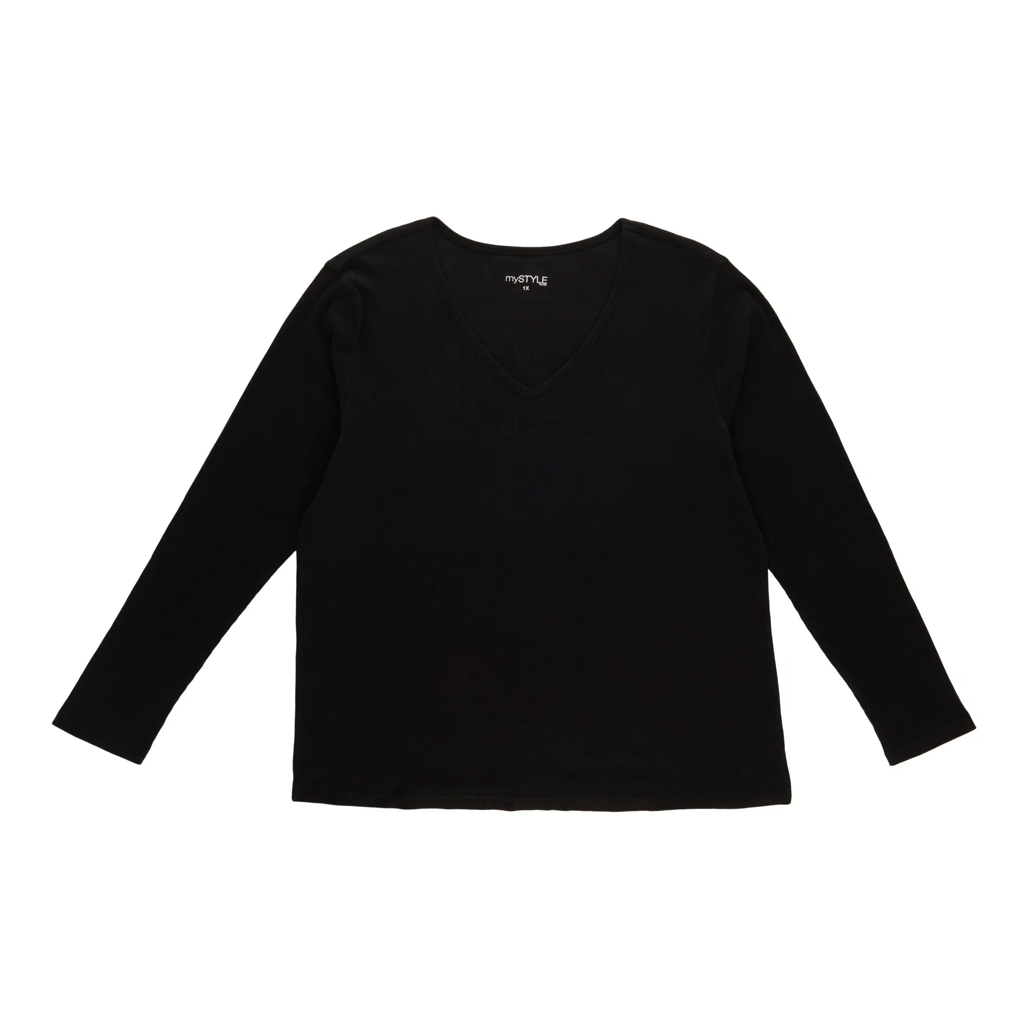 mySTYLE Women's Plus Long Sleeve Ribbed V-Neck Tee sold by Giant Tiger product image thumbnail 2