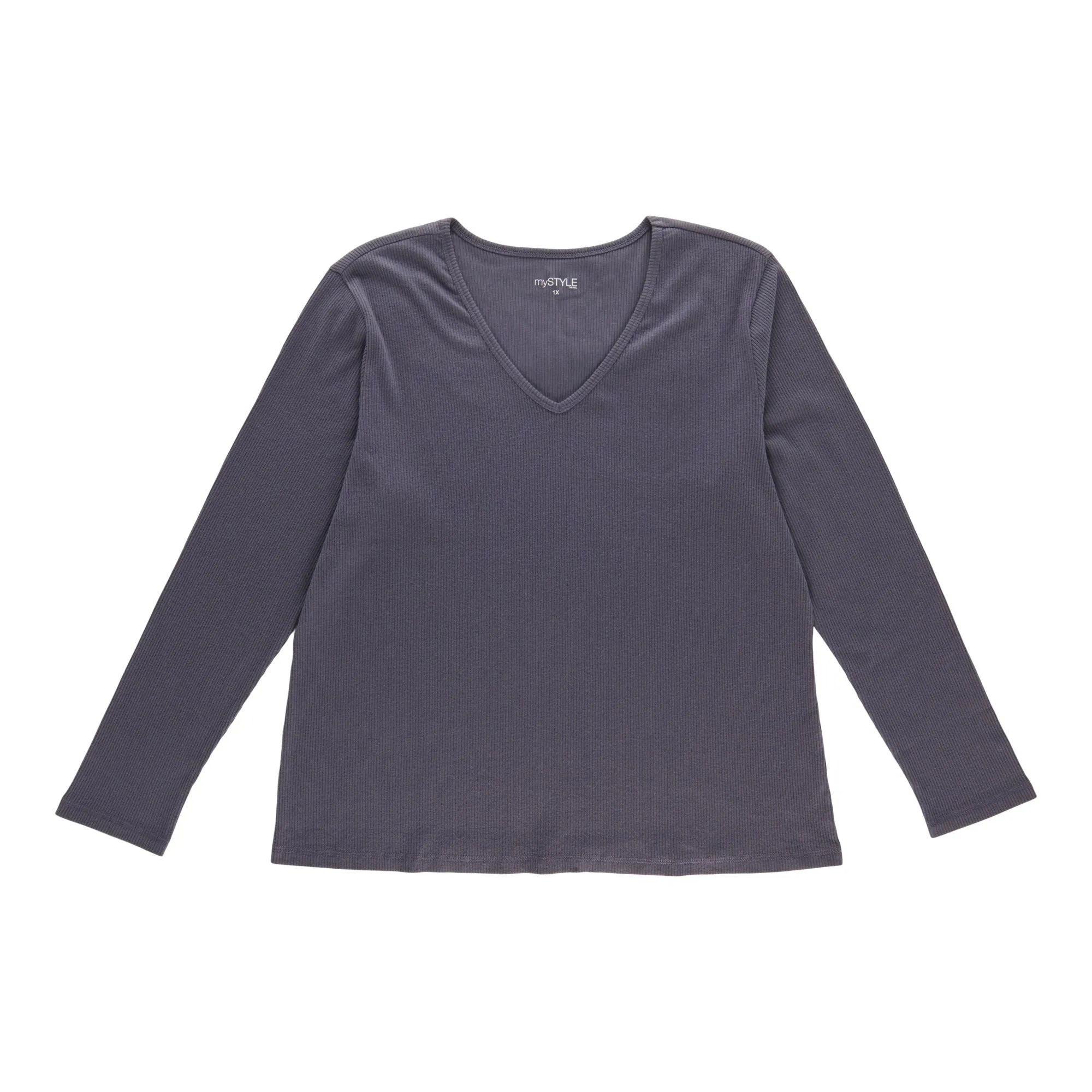 mySTYLE Women's Plus Long Sleeve Ribbed V-Neck Tee sold by Giant Tiger