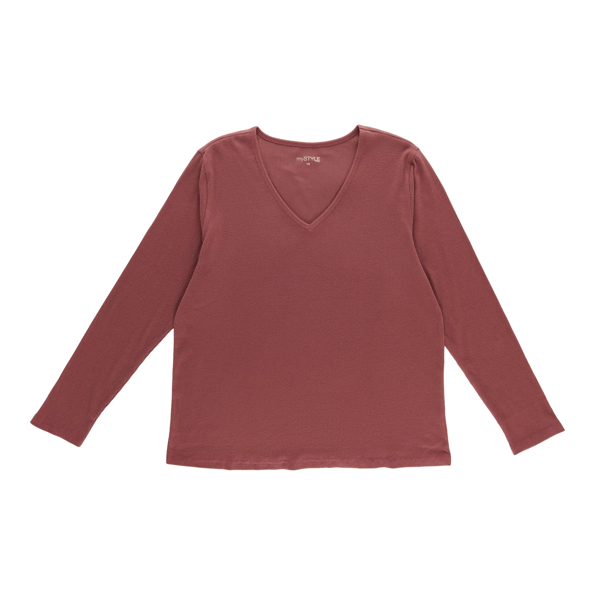 mySTYLE Women's Plus Long Sleeve Ribbed V-Neck Tee sold by Giant Tiger product image thumbnail 3