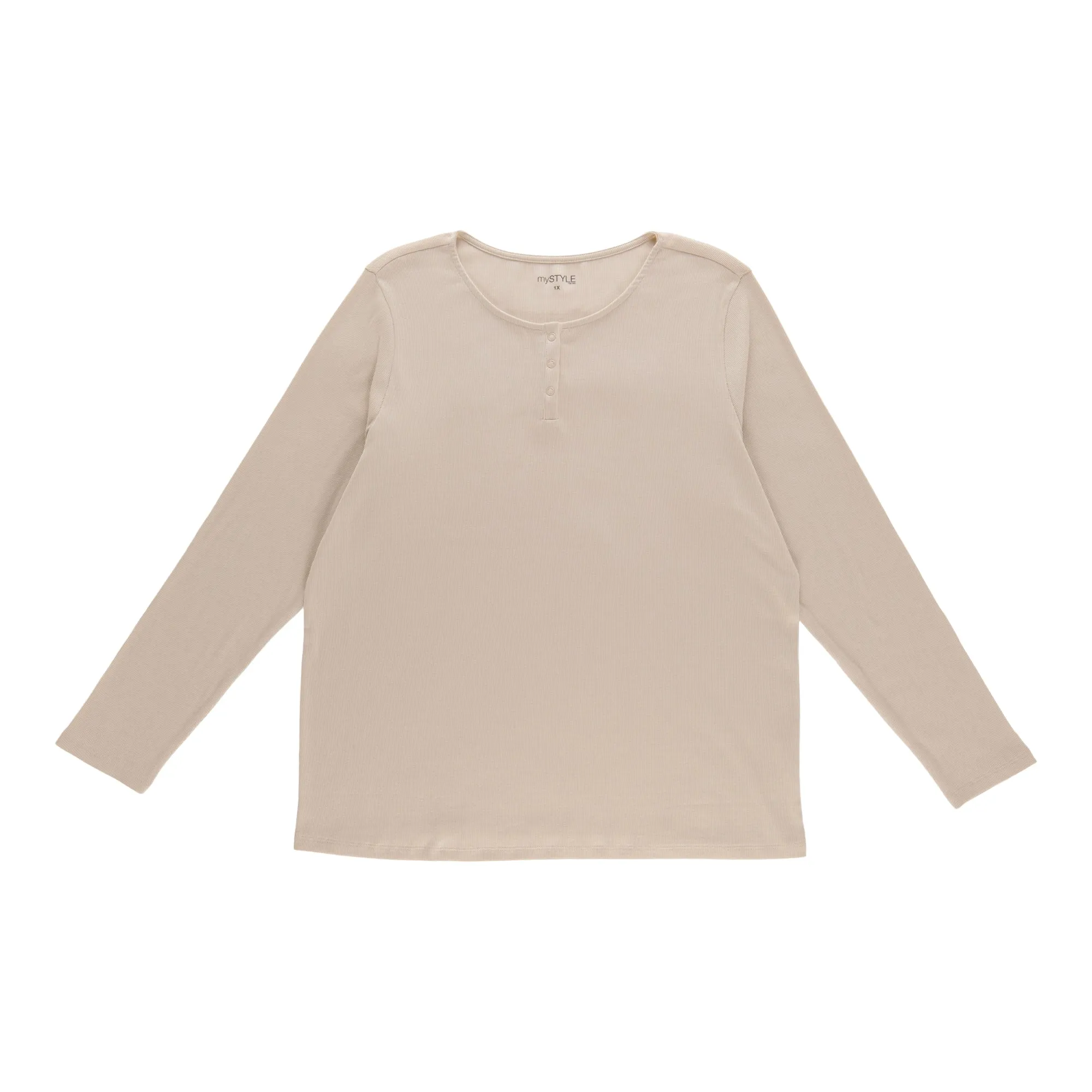 mySTYLE Women's Plus Long Sleeve Ribbed Henley sold by Giant Tiger product image thumbnail 2