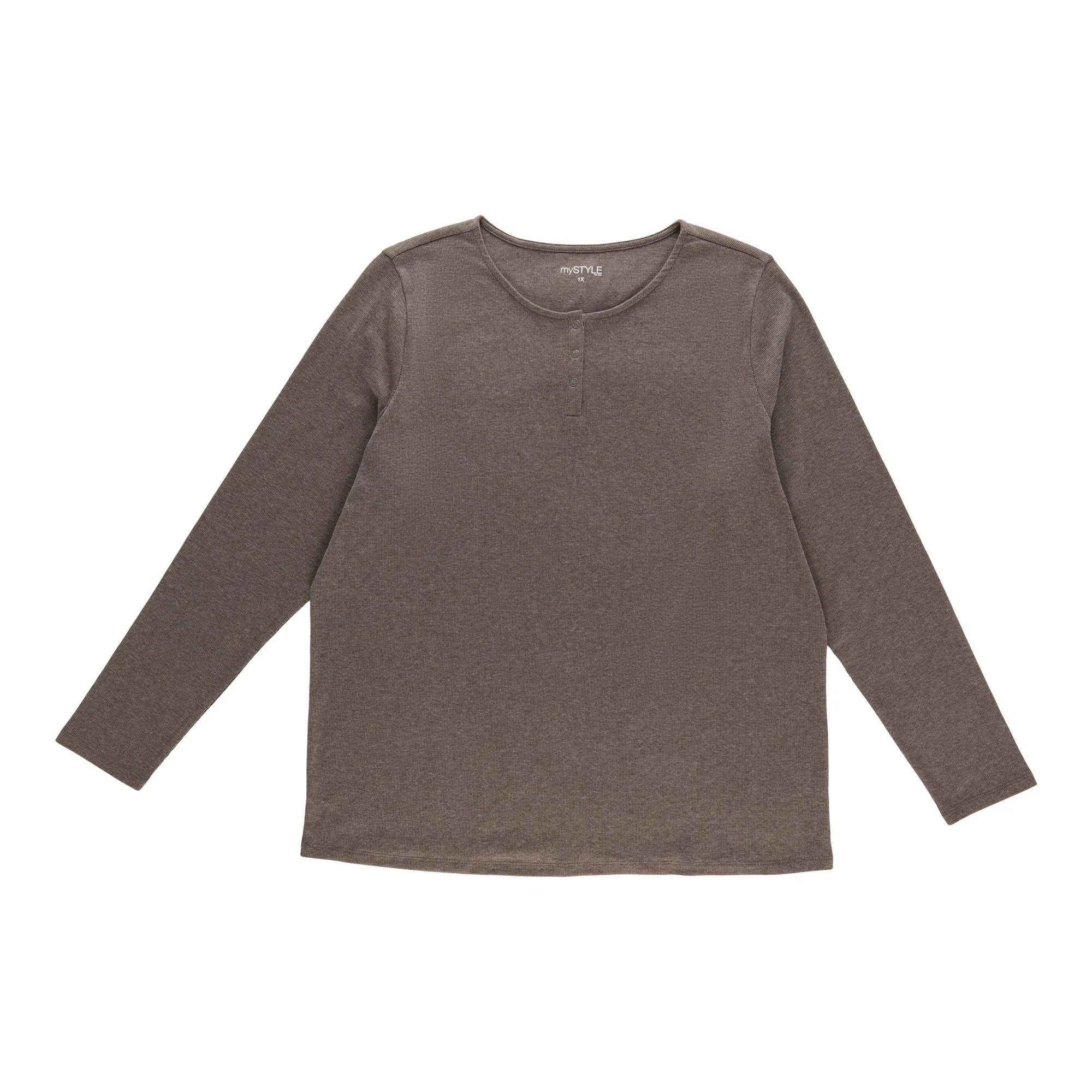 mySTYLE Women's Plus Long Sleeve Ribbed Henley sold by Giant Tiger
