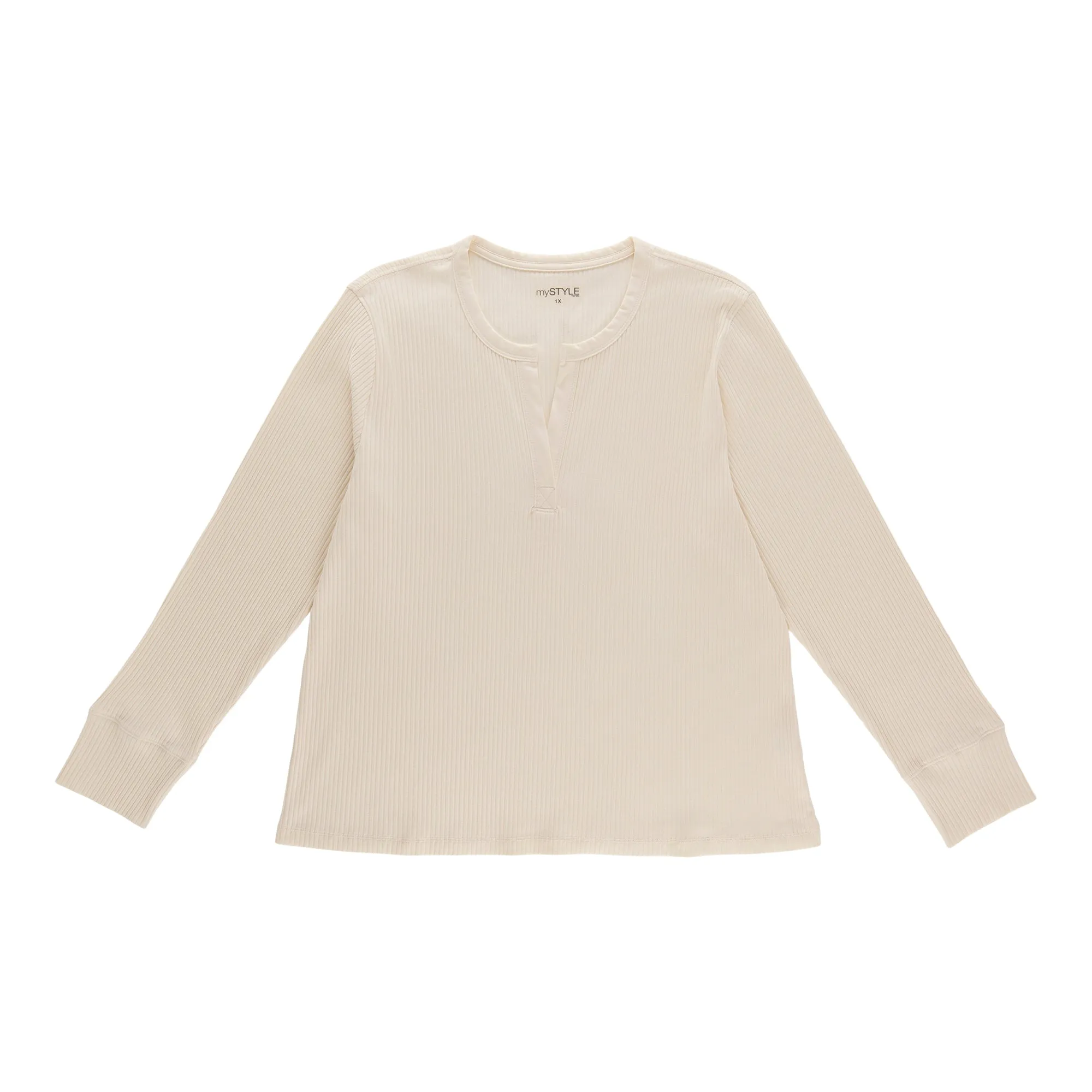 mySTYLE Women's Plus Ribbed Henley Tee sold by Giant Tiger