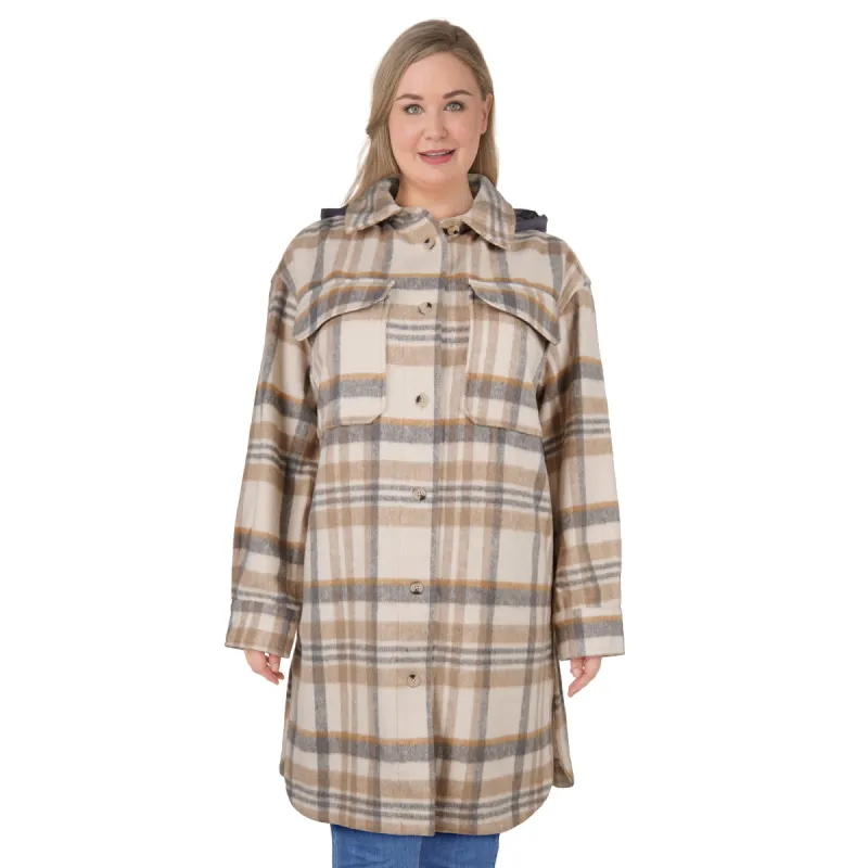 mySTYLE Women's Plus Long Plaid Shacket sold by Giant Tiger