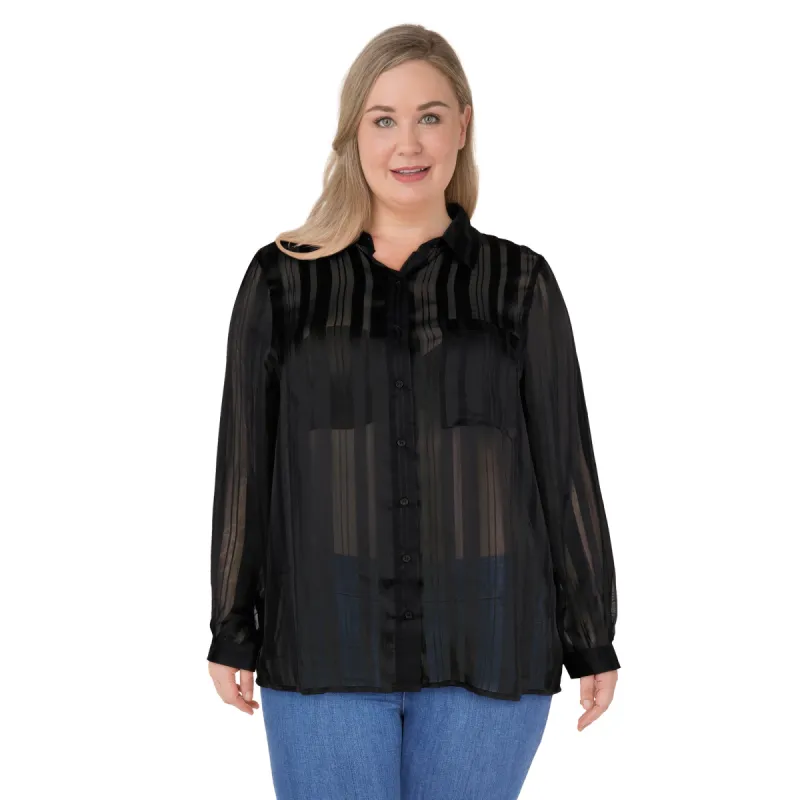 lily morgan Women's Plus Satin Stripe Blouse sold by Giant Tiger