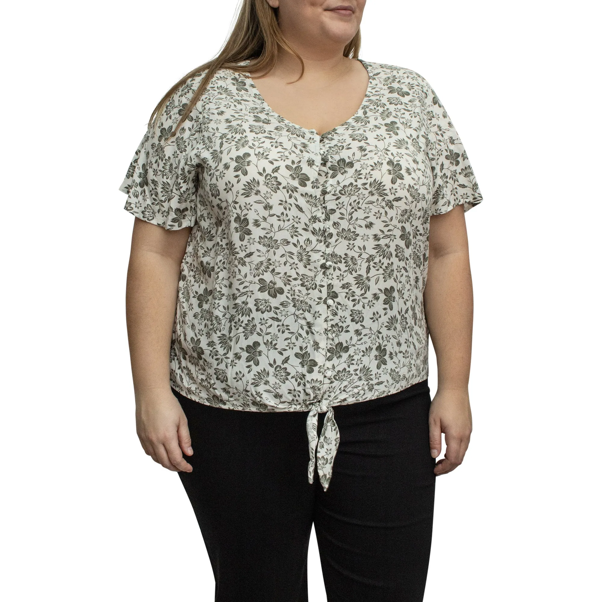 lily morgan Women's Plus Tie Front Top sold by Giant Tiger